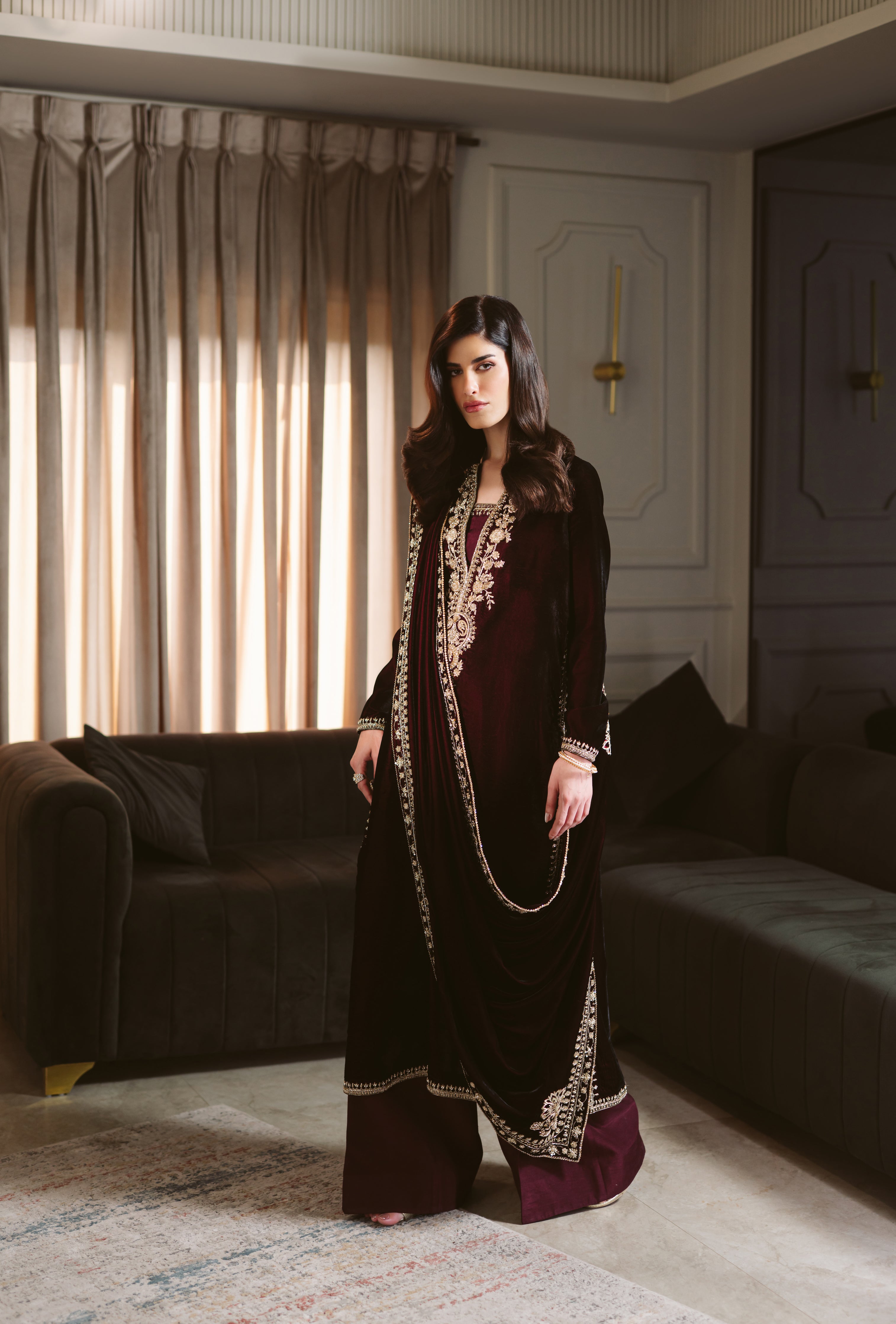 MAROON LUXURY VELVET COUTURE (NPA3-25459)