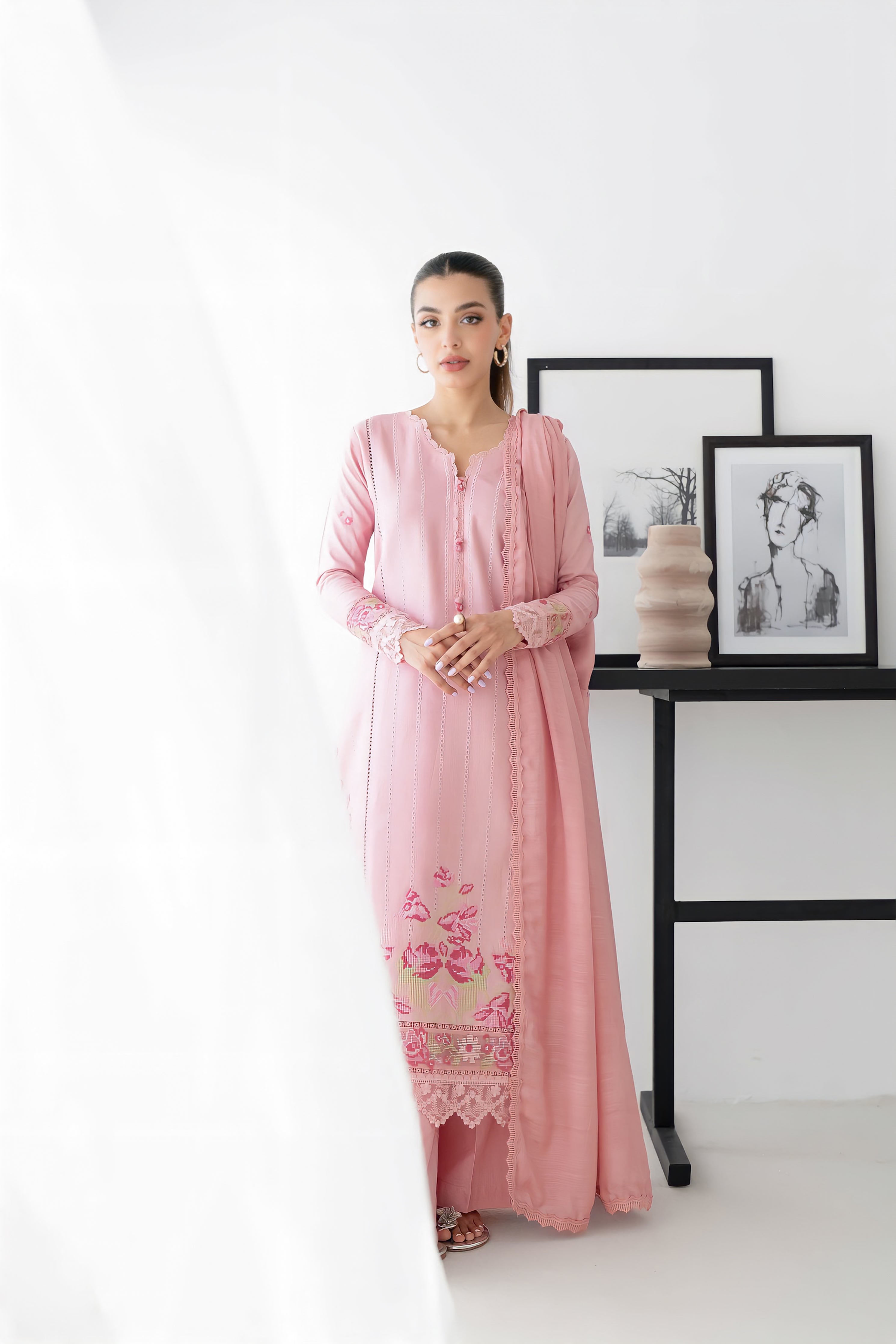 BLUSH PINK EMBROIDERED LAWN SET EID UL AZHA ‘24 NEL-24618