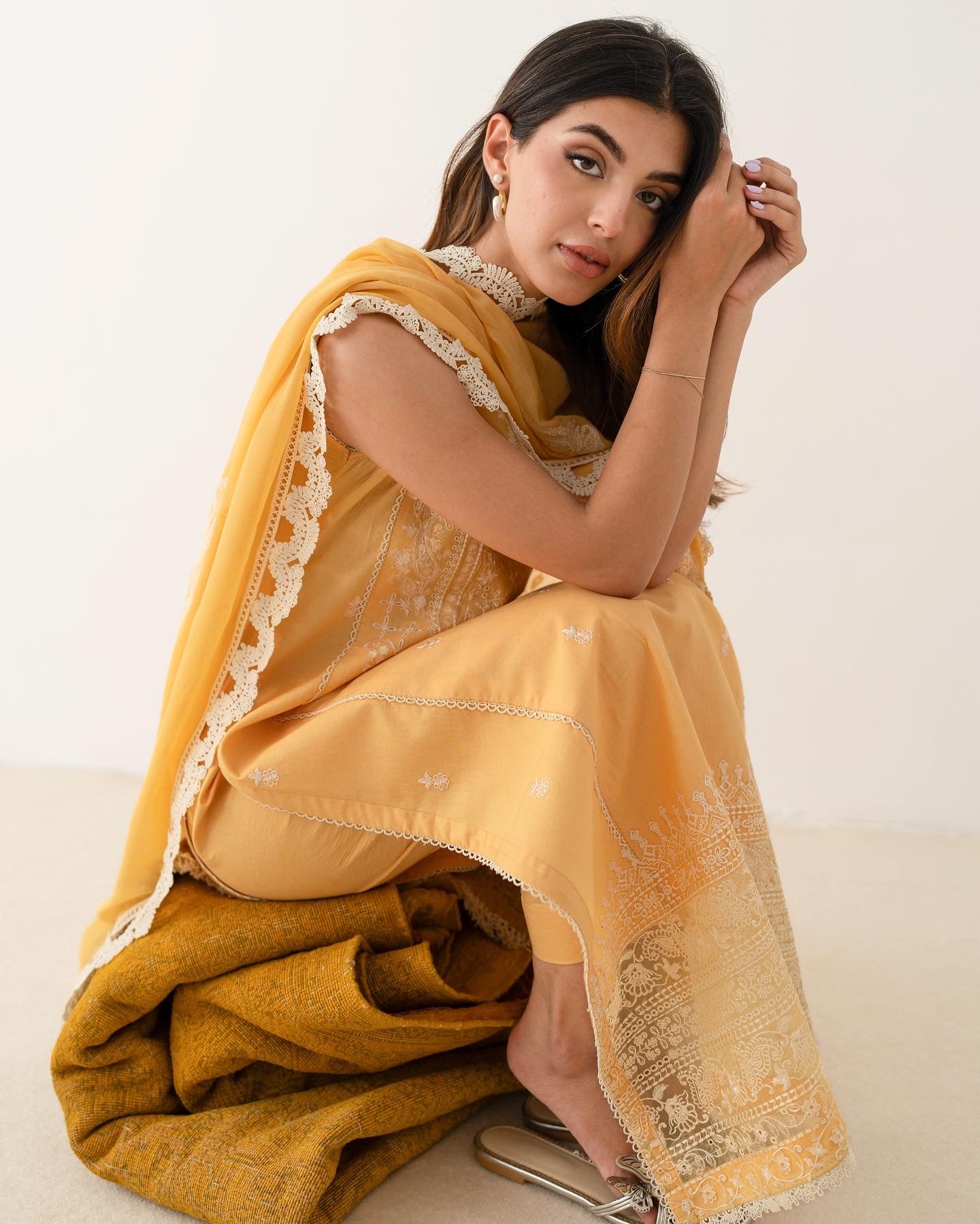 MANGO PASTEL YELLOW EMBROIDERED LAWN SET EID UL AZHA ‘24 NEL-24621