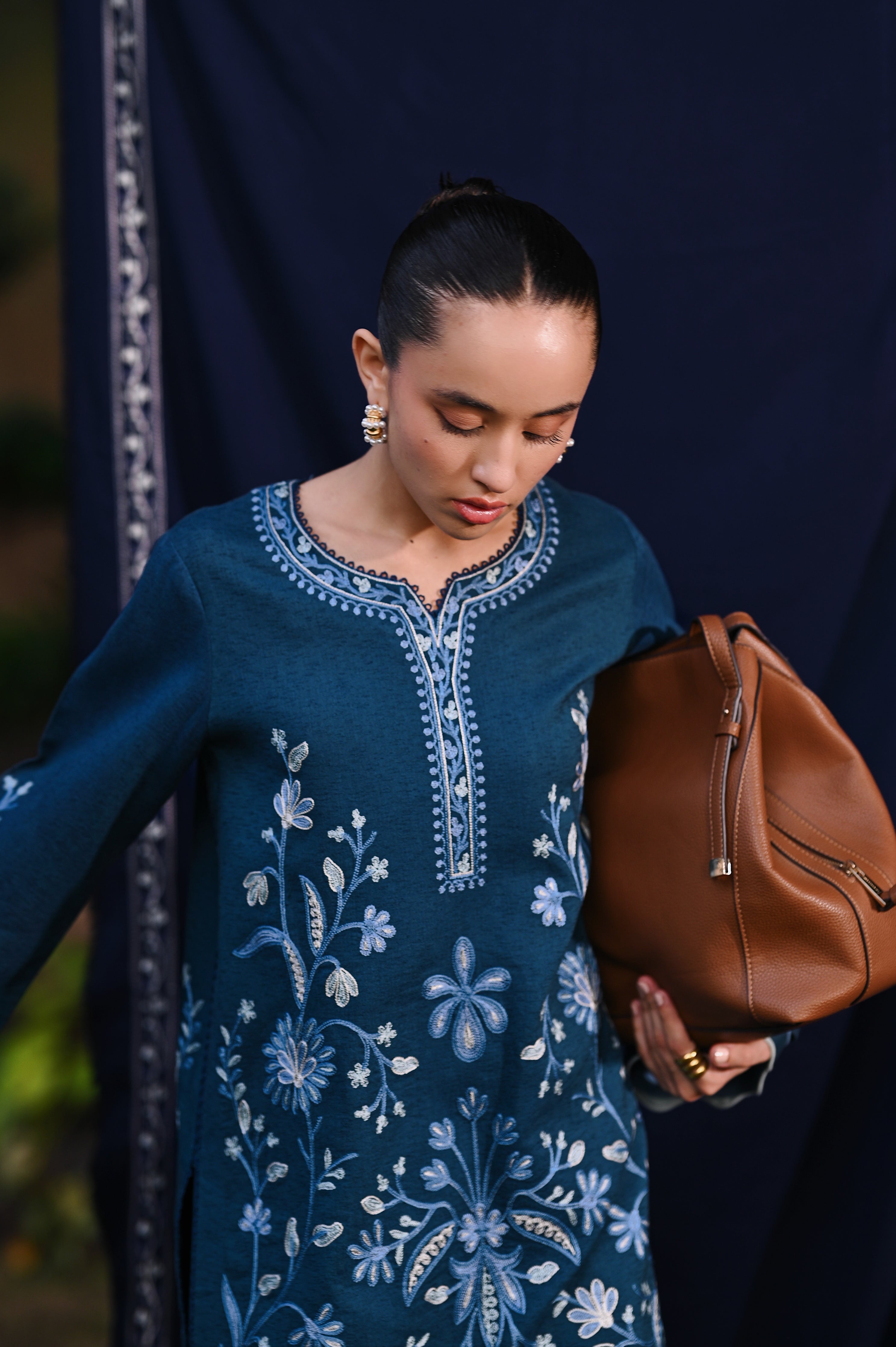 TEAL BLUE LUXURY EMBROIDERED KARANDI 2PCS SET (NPA2-25316)-READY TO WEAR