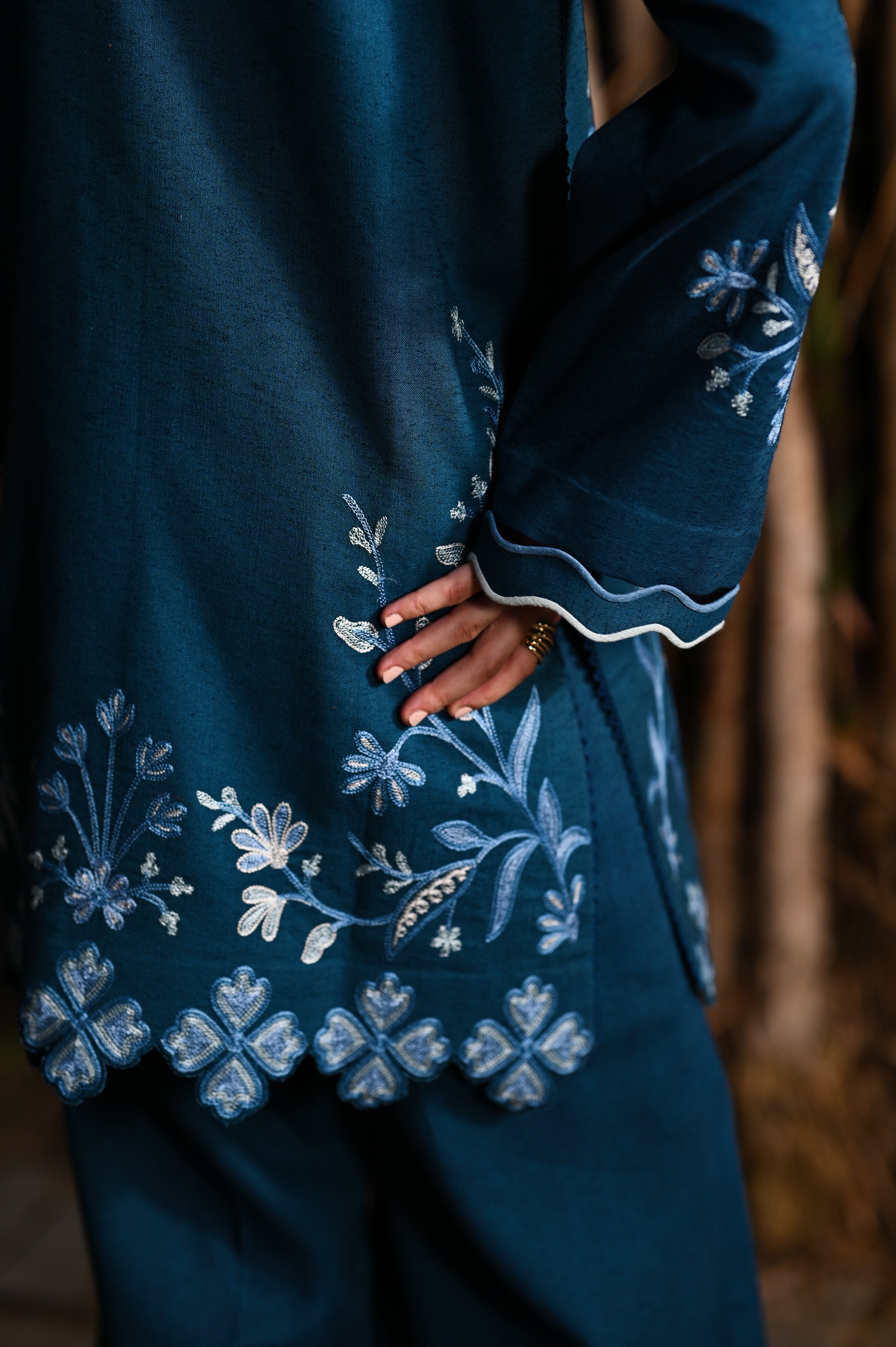 TEAL BLUE LUXURY EMBROIDERED KARANDI 2PCS SET (NPA2-25316)-READY TO WEAR