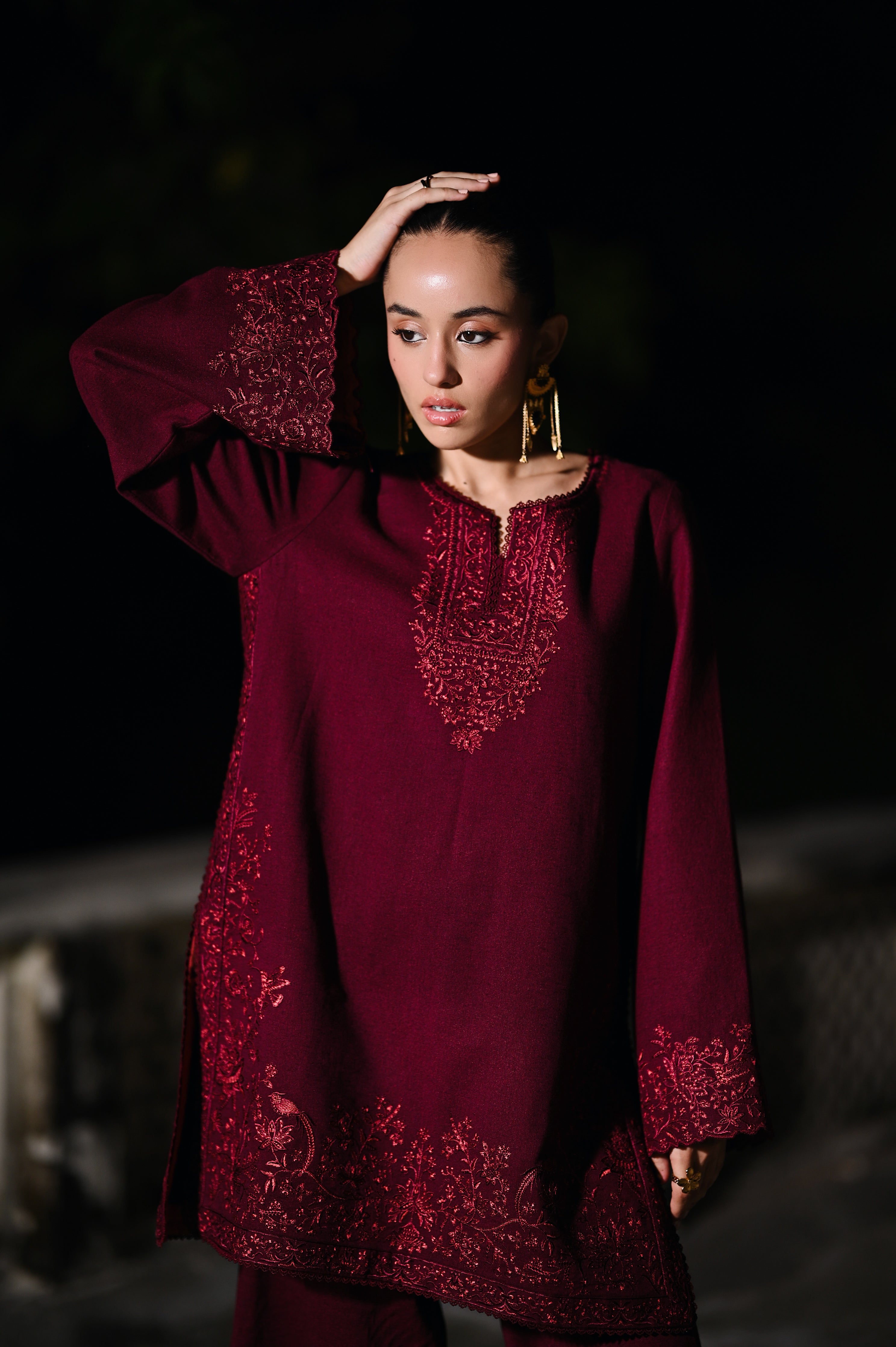 BURGUNDY LUXURY EMBROIDERED KARANDI 2PCS SET (NPA2-25315)-READY TO WEAR