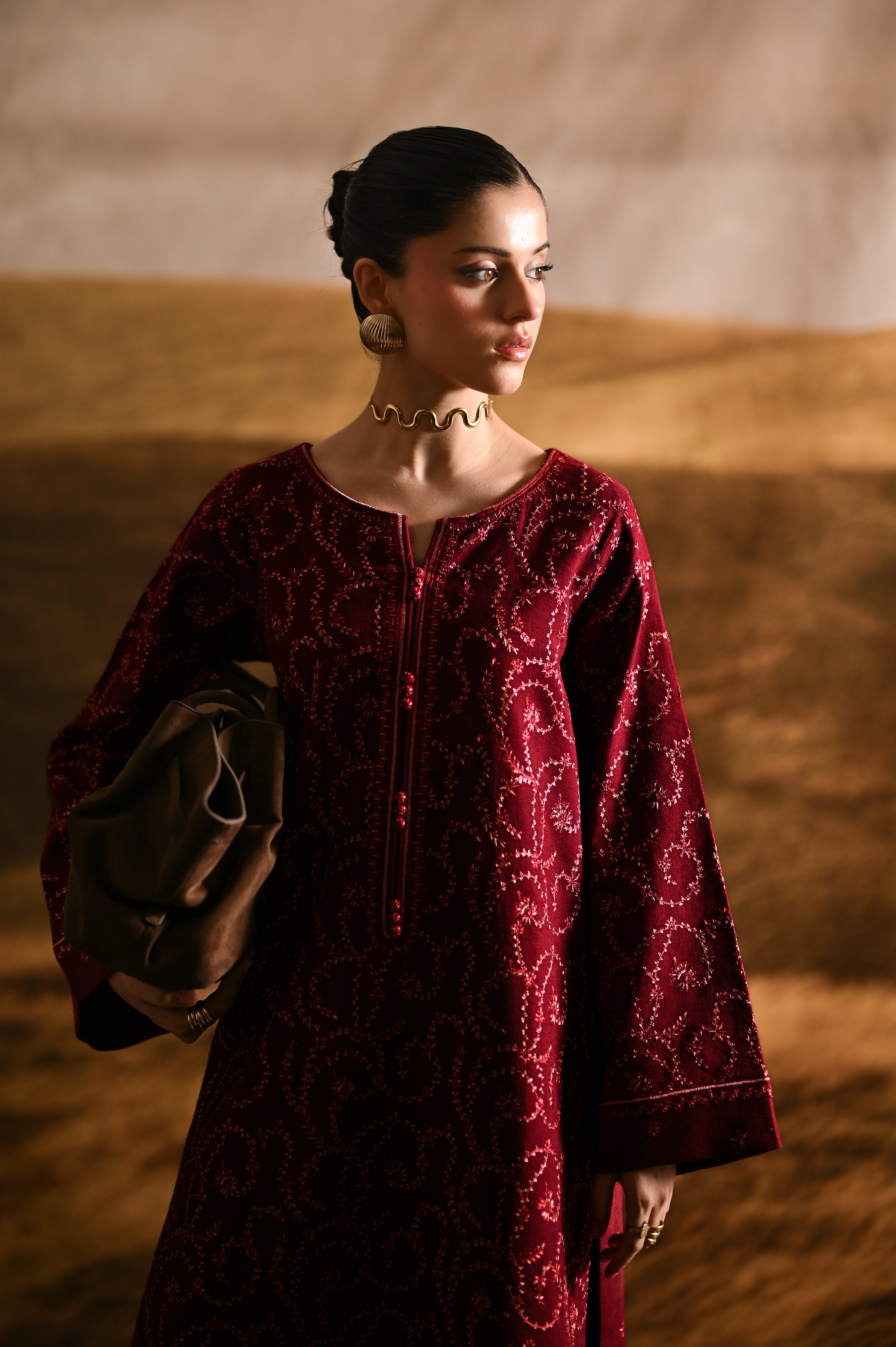 MAROON LUXURY EMBROIDERED KARANDI 2PCS SET (NPA2-25319)-READY TO WEAR