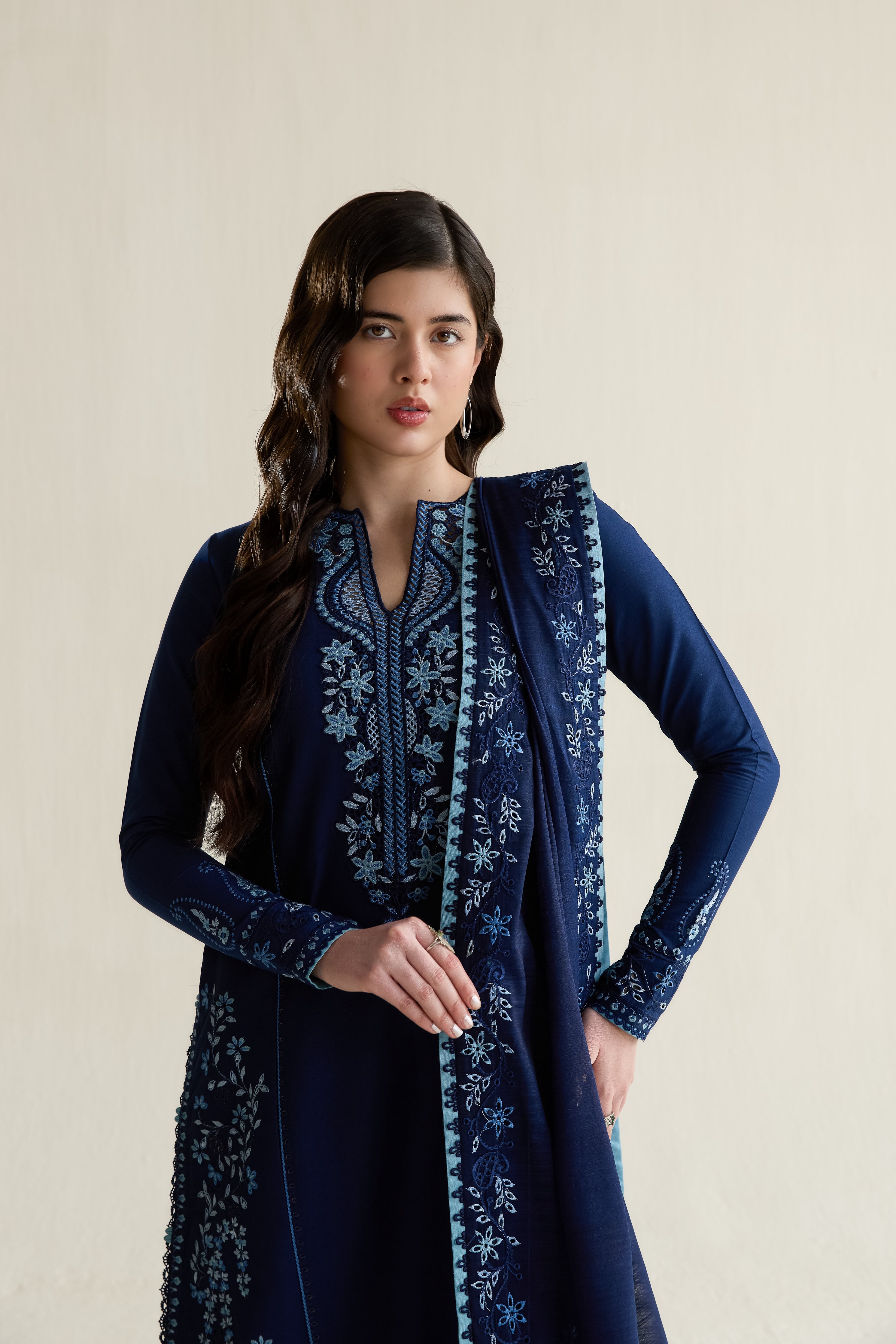 DEEP NAVY BLUE LUXURY EMBROIDERED 3PCS SET (NPA3-26407) - RAMADAN 2026 READY TO WEAR