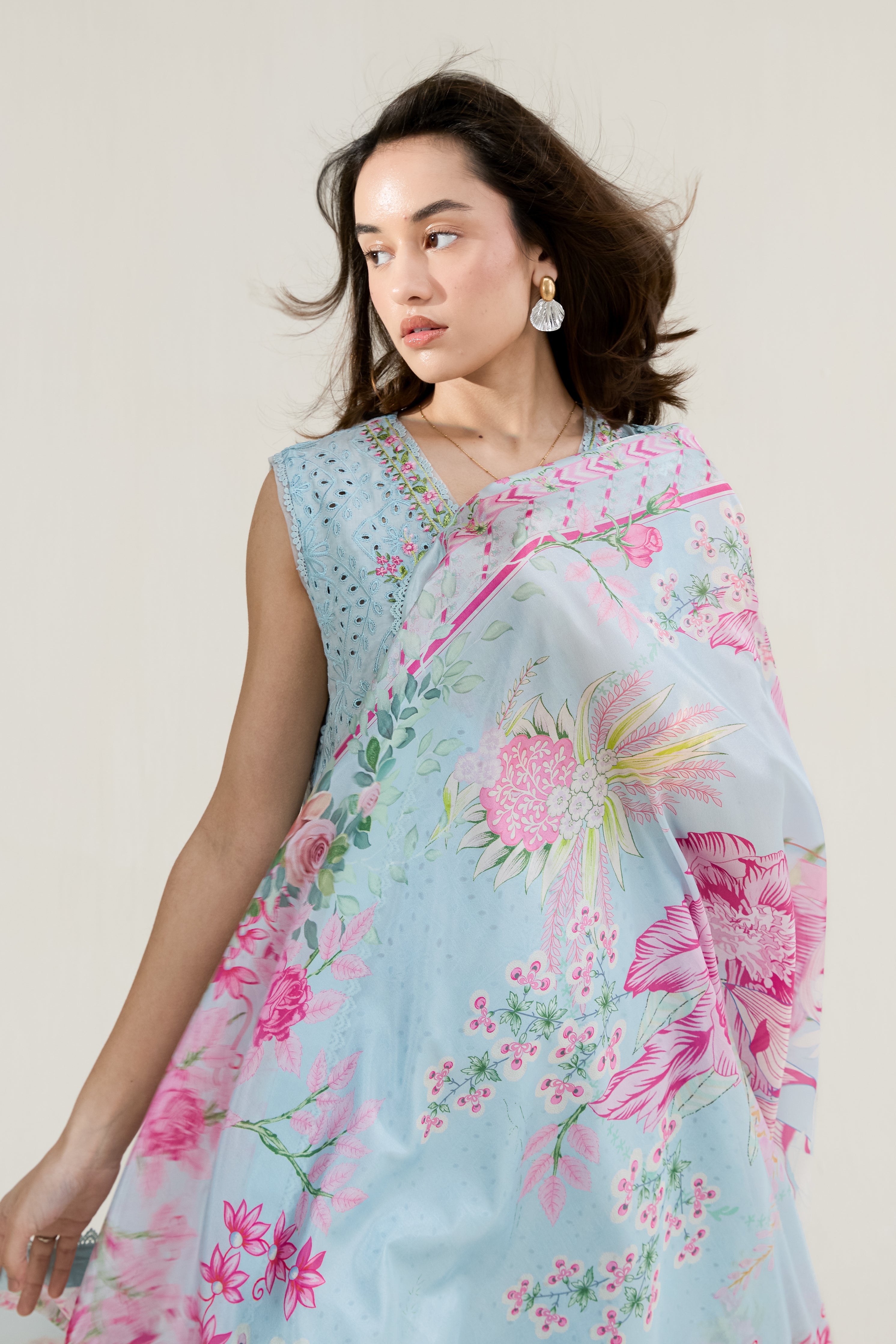 ICE BLUE LUXURY EMBROIDERED LAWN 3PCS SET (NPA3-26404) - RAMADAN 2026 READY TO WEAR