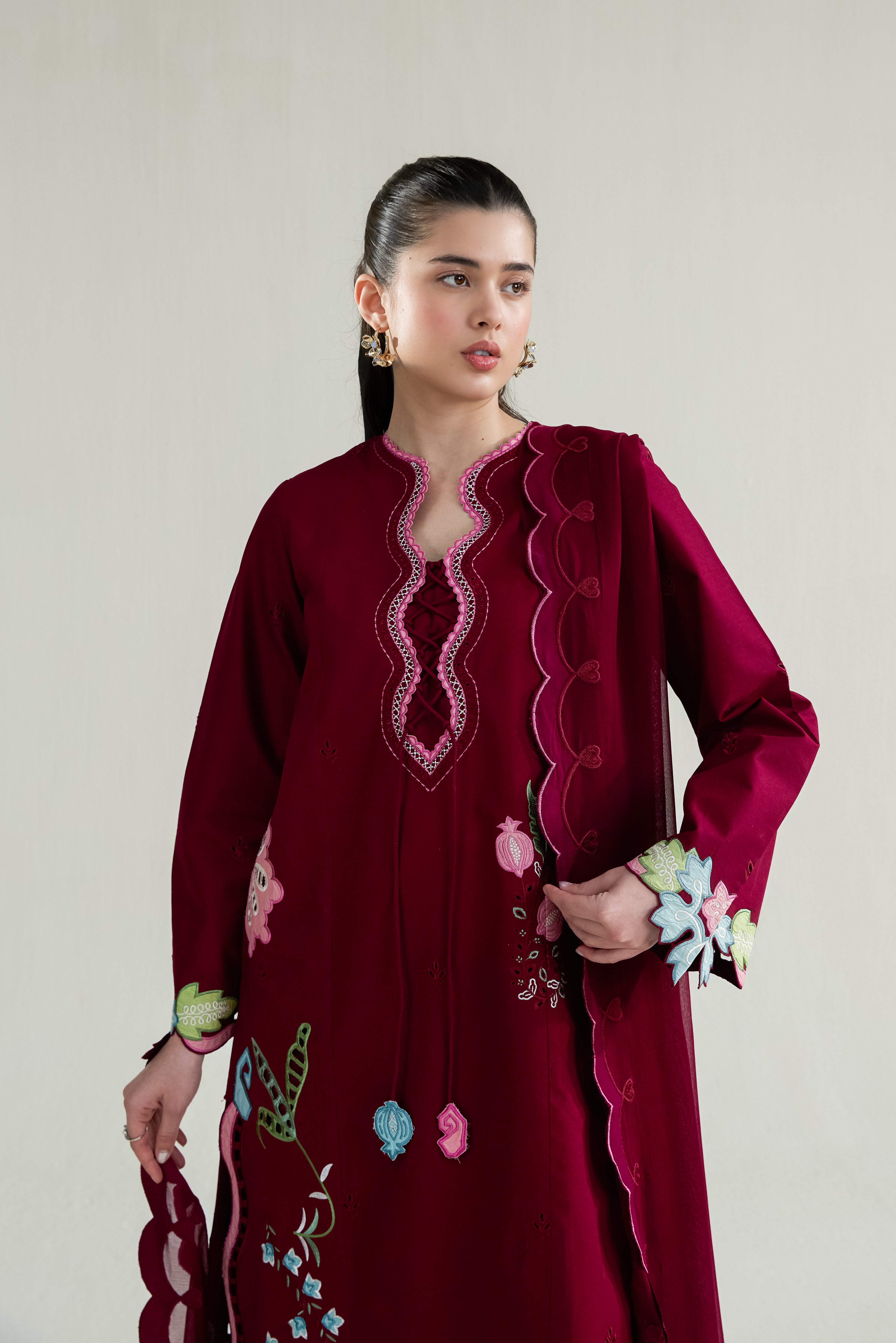 MAROON LUXURY EMBROIDERED LAWN 3PCS SET (NPA3-26409) - RAMADAN 2026 READY TO WEAR