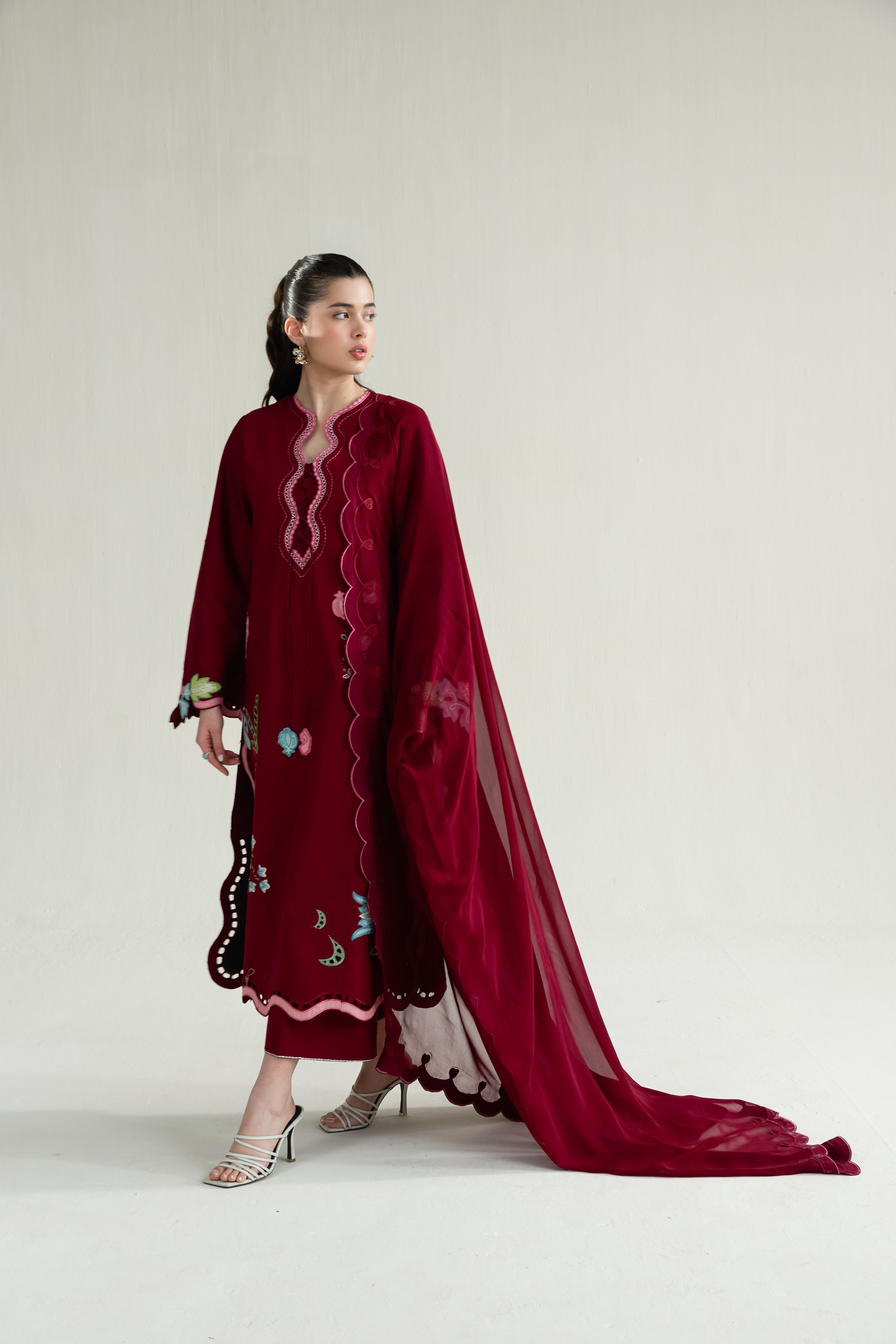 MAROON LUXURY EMBROIDERED LAWN 3PCS SET (NPA3-26409) - RAMADAN 2026 READY TO WEAR