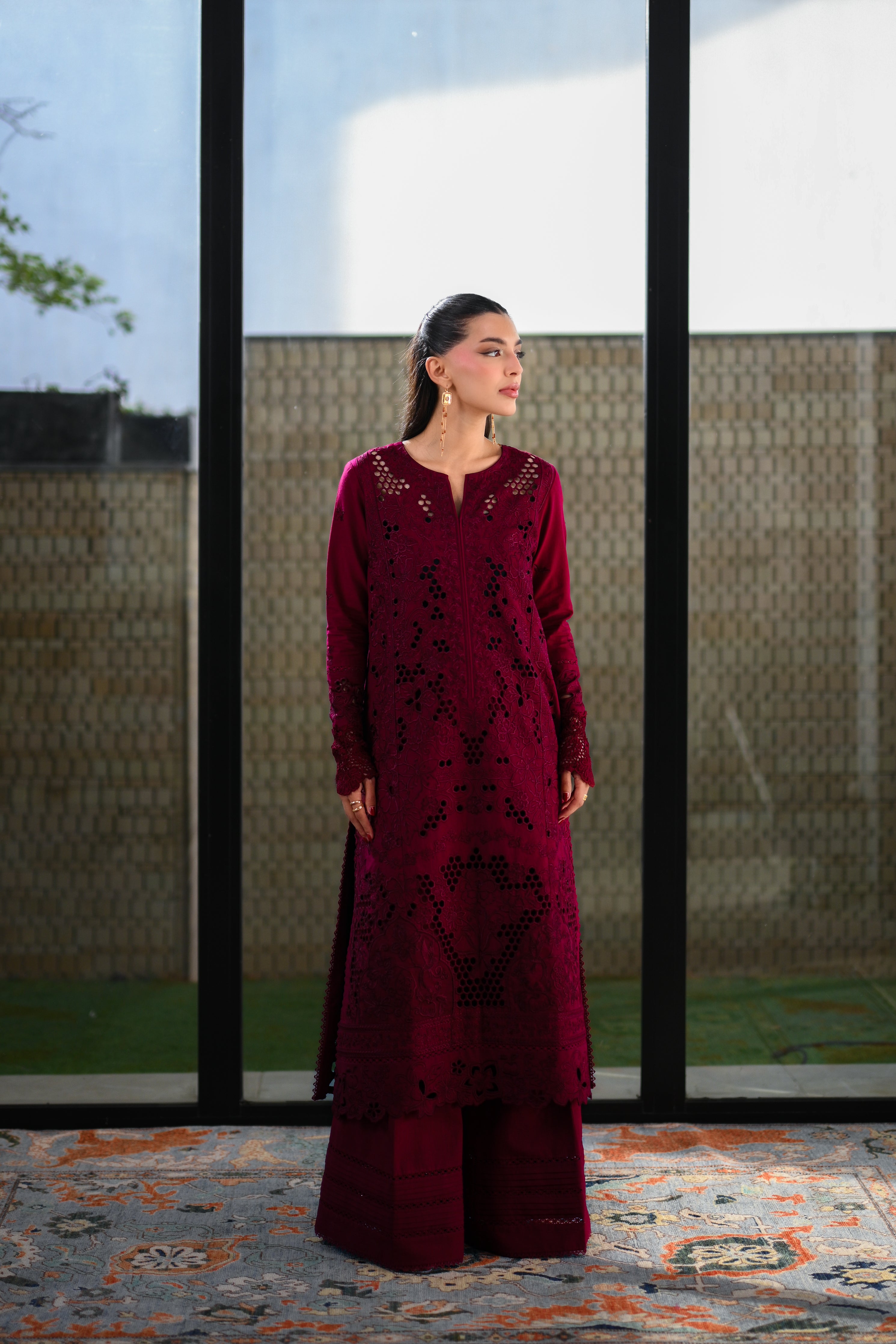 DEEP MAROON LUXURY EMBROIDERED LAWN (NEL-26601) LUXURY LAWN x EID 2026