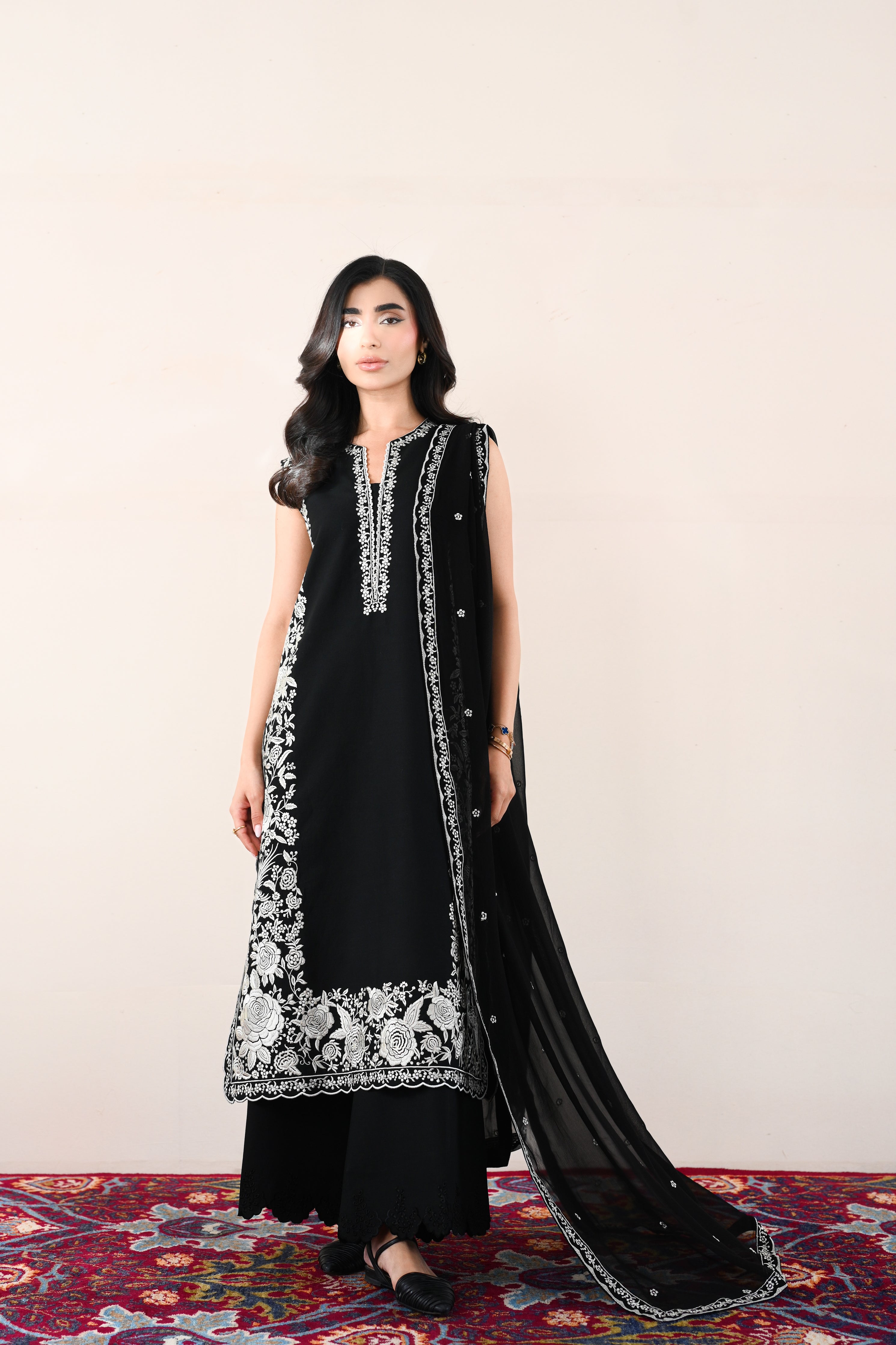BLACK LUXURY EMBROIDERED LAWN 3PCS SET (NPA3-26411) - READY TO WEAR / EXPRESS SHIPPING