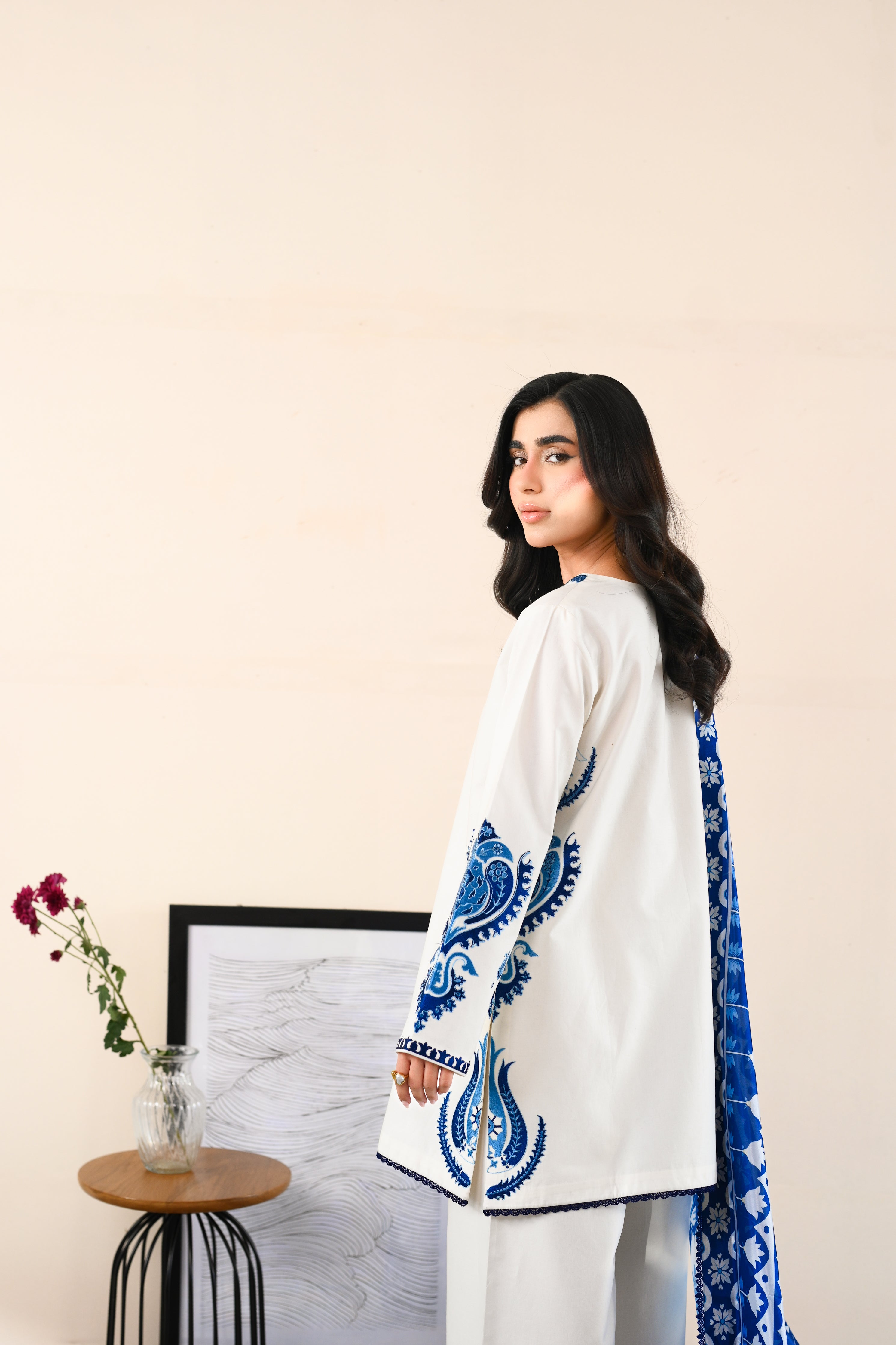 WHITE & BLUE LUXURY EMBROIDERED LAWN 3PCS SET (NPA3-26412) - READY TO WEAR / EXPRESS SHIPPING