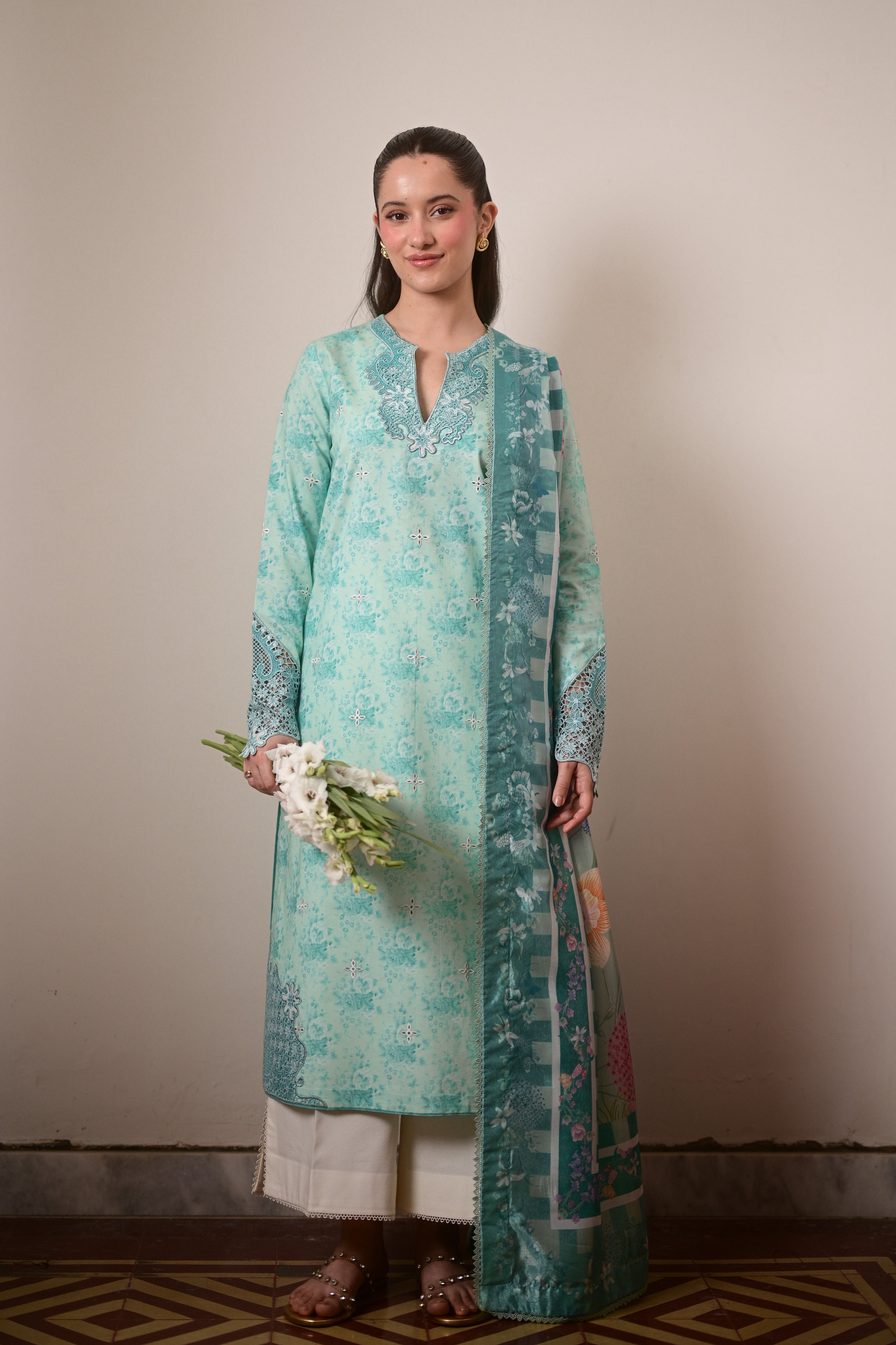 AQUA GARDEN LUXURY PRINTED EMBROIDERED LAWN SET (NEL-26621) EID UL ADHA 2026