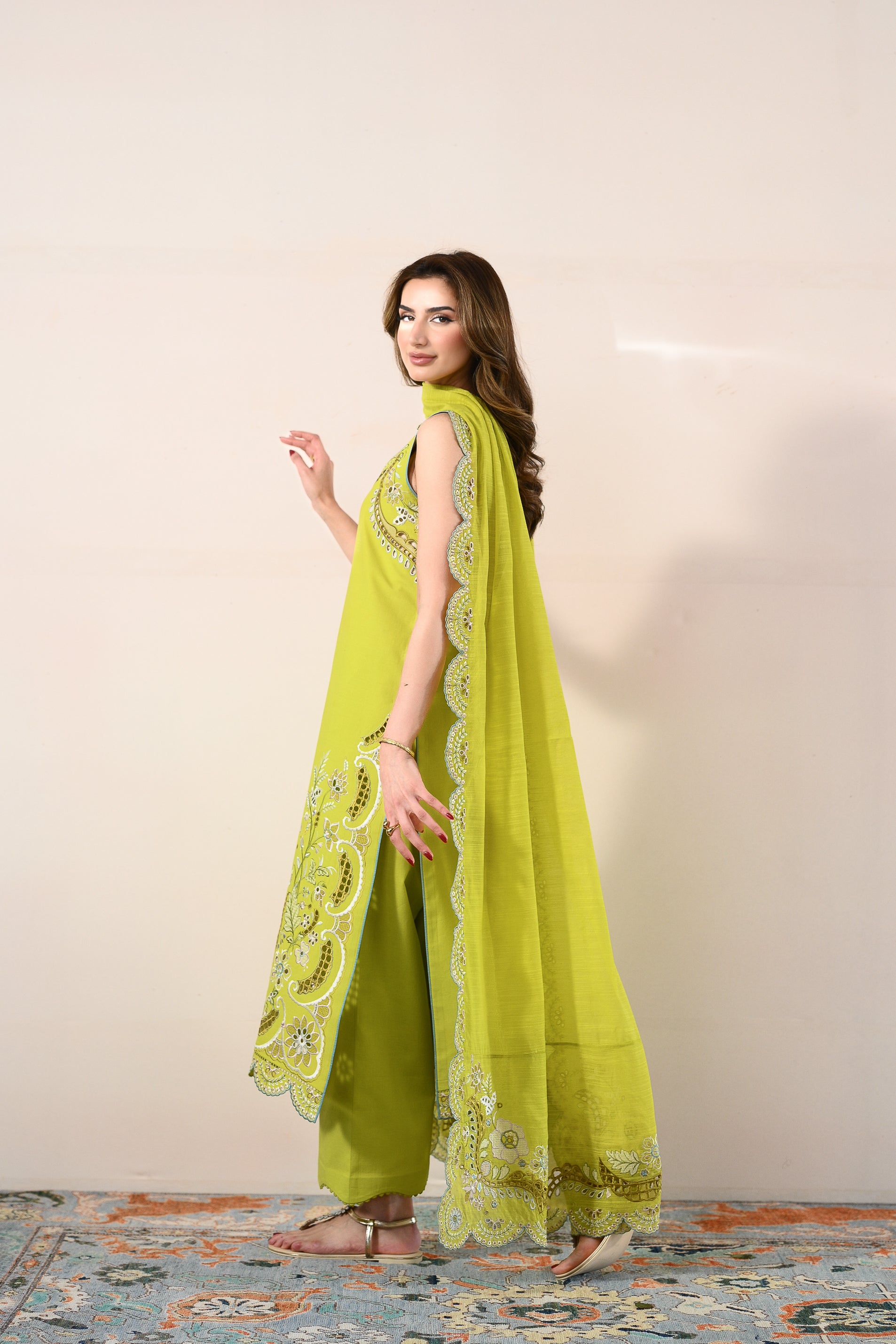 LIME GREEN LUXURY EMBROIDERED LAWN 3PCS SET (NPA3-26416) - READY TO WEAR / EXPRESS DELIVERY FOR EID