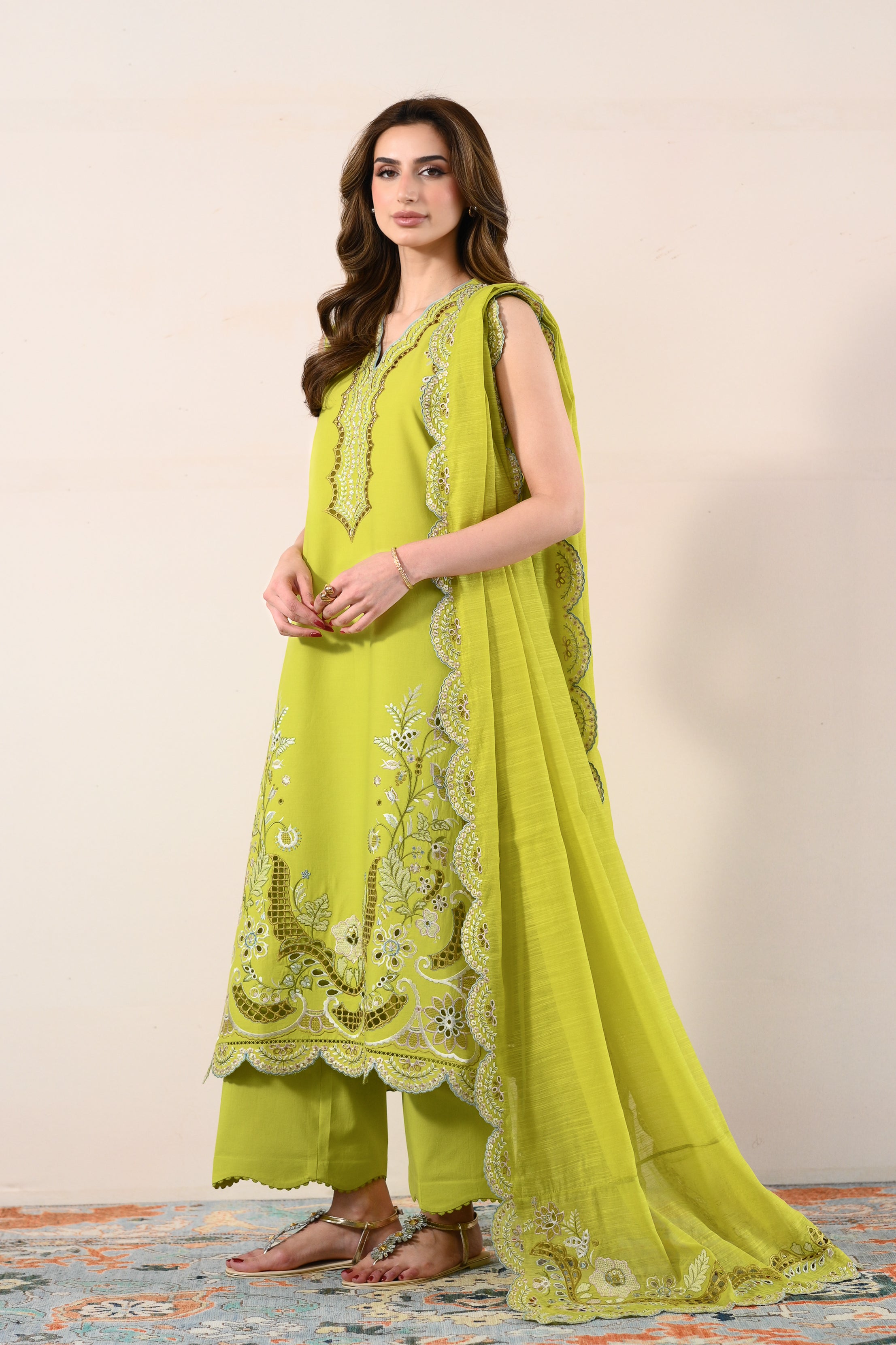 LIME GREEN LUXURY EMBROIDERED LAWN 3PCS SET (NPA3-26416) - READY TO WEAR / EXPRESS DELIVERY FOR EID