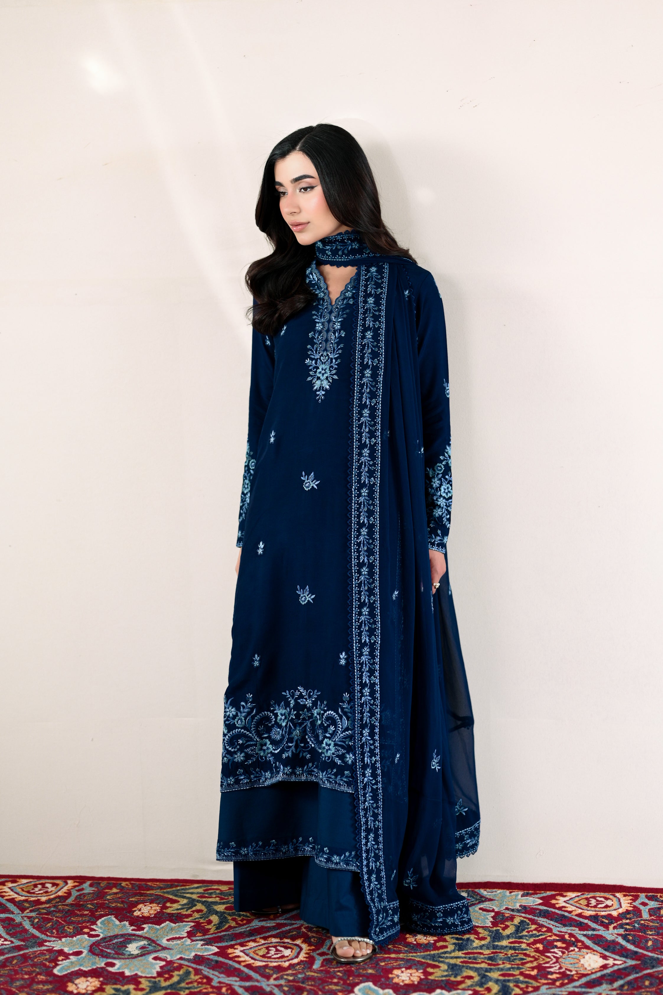 NAVY BLUE LUXURY EMBROIDERED LAWN 3PCS SET (NPA3-26414) - READY TO WEAR x EID UL ADHA 26' / EXPRESS DELIVERY FOR EID