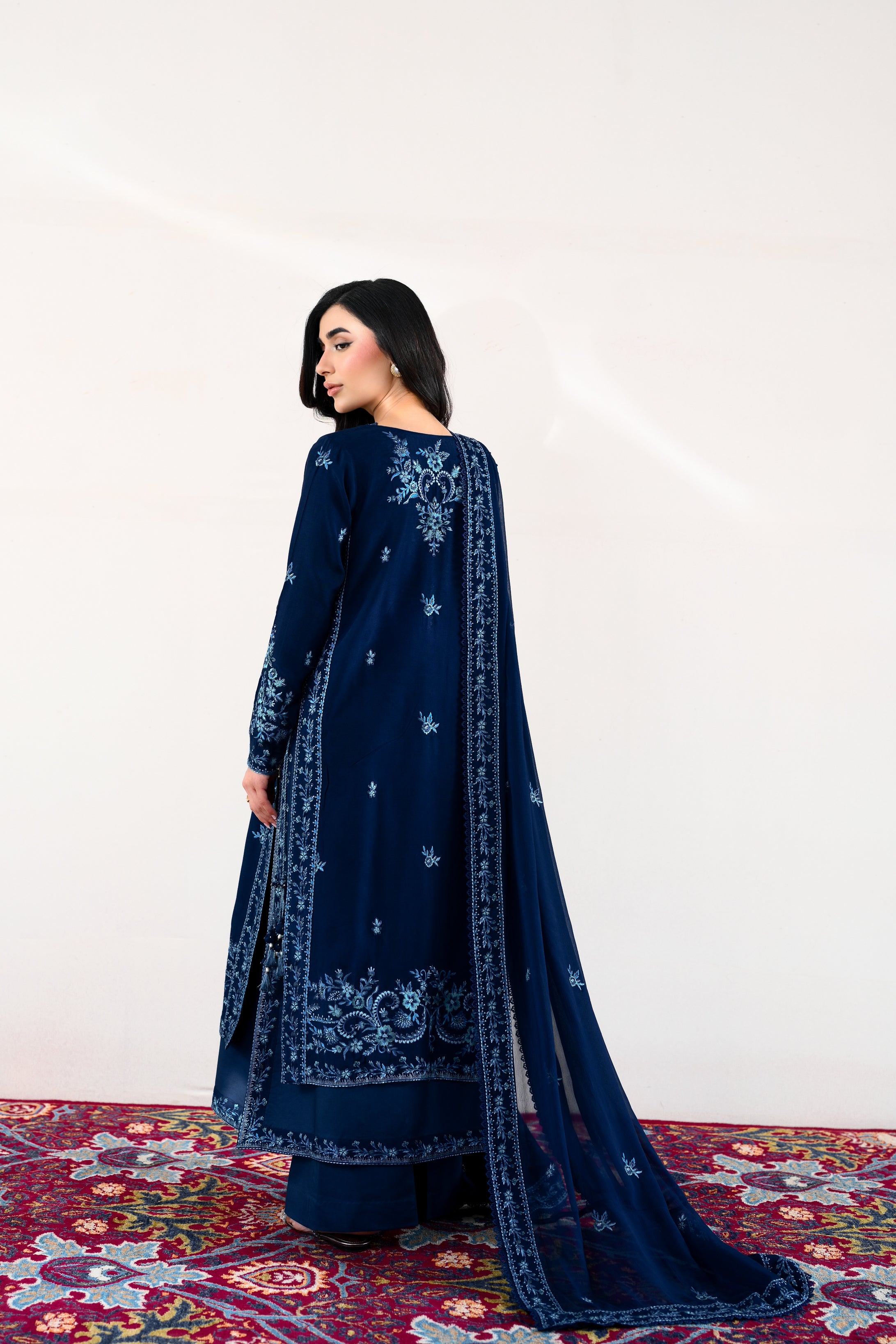 NAVY BLUE LUXURY EMBROIDERED LAWN 3PCS SET (NPA3-26414) - READY TO WEAR x EID UL ADHA 26' / EXPRESS DELIVERY FOR EID
