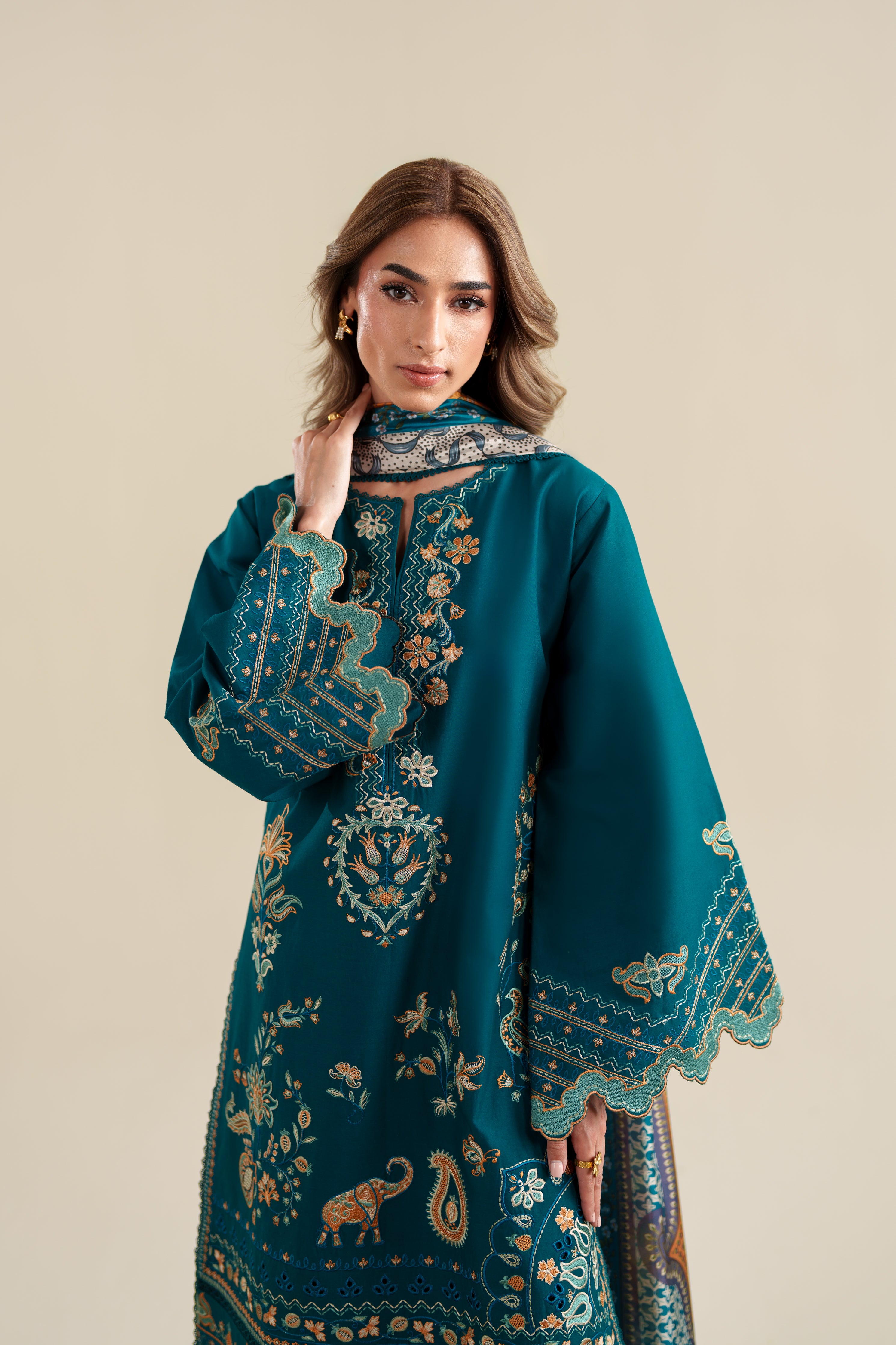 RICH TEAL LUXURY EMBROIDERED 3PCS SET (NPA3-26421) - READY TO WEAR x EID UL ADHA / EXPRESS SHIPPING FOR EID