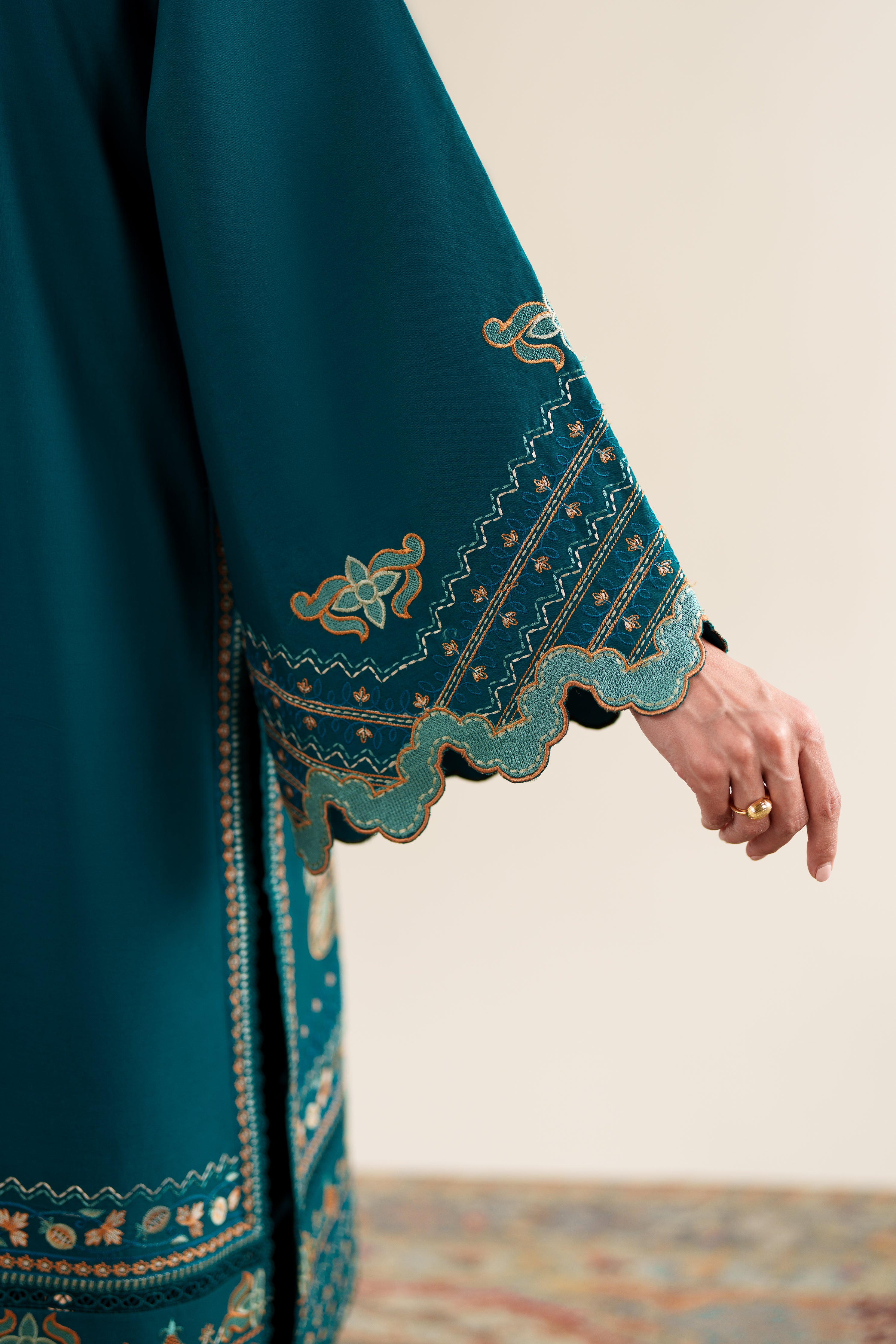 RICH TEAL LUXURY EMBROIDERED 3PCS SET (NPA3-26421) - READY TO WEAR x EID UL ADHA / EXPRESS SHIPPING FOR EID