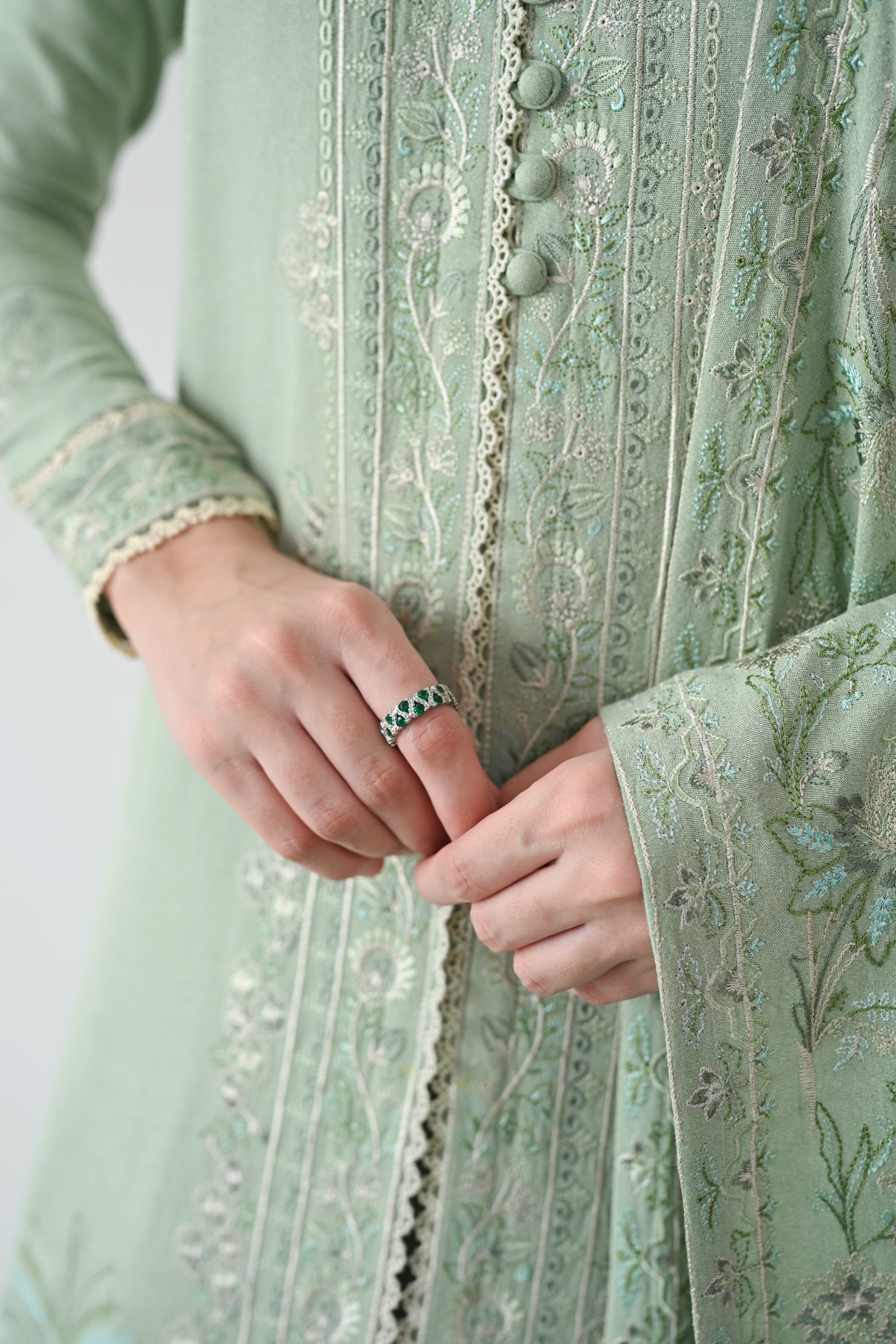 GLACIAL PASTEL GREEN LUXURY EMBROIDERED KARANDI SET (NEL-24627)