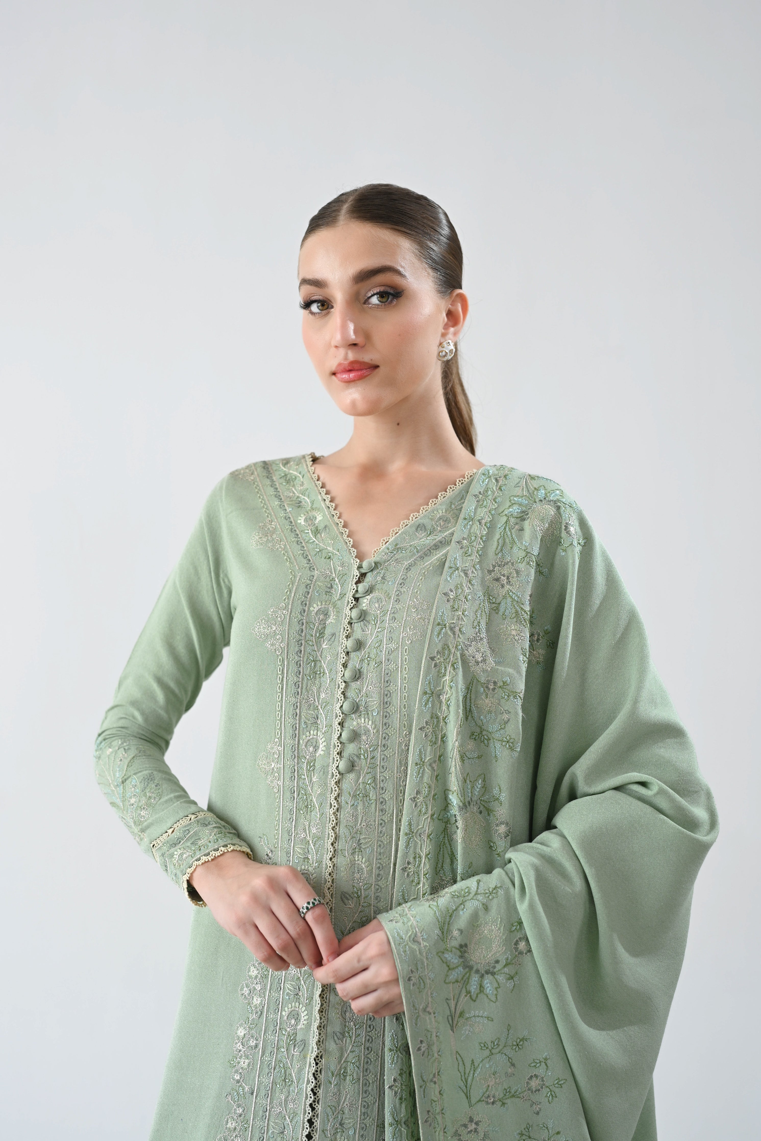 GLACIAL PASTEL GREEN LUXURY EMBROIDERED KARANDI SET (NEL-24627)