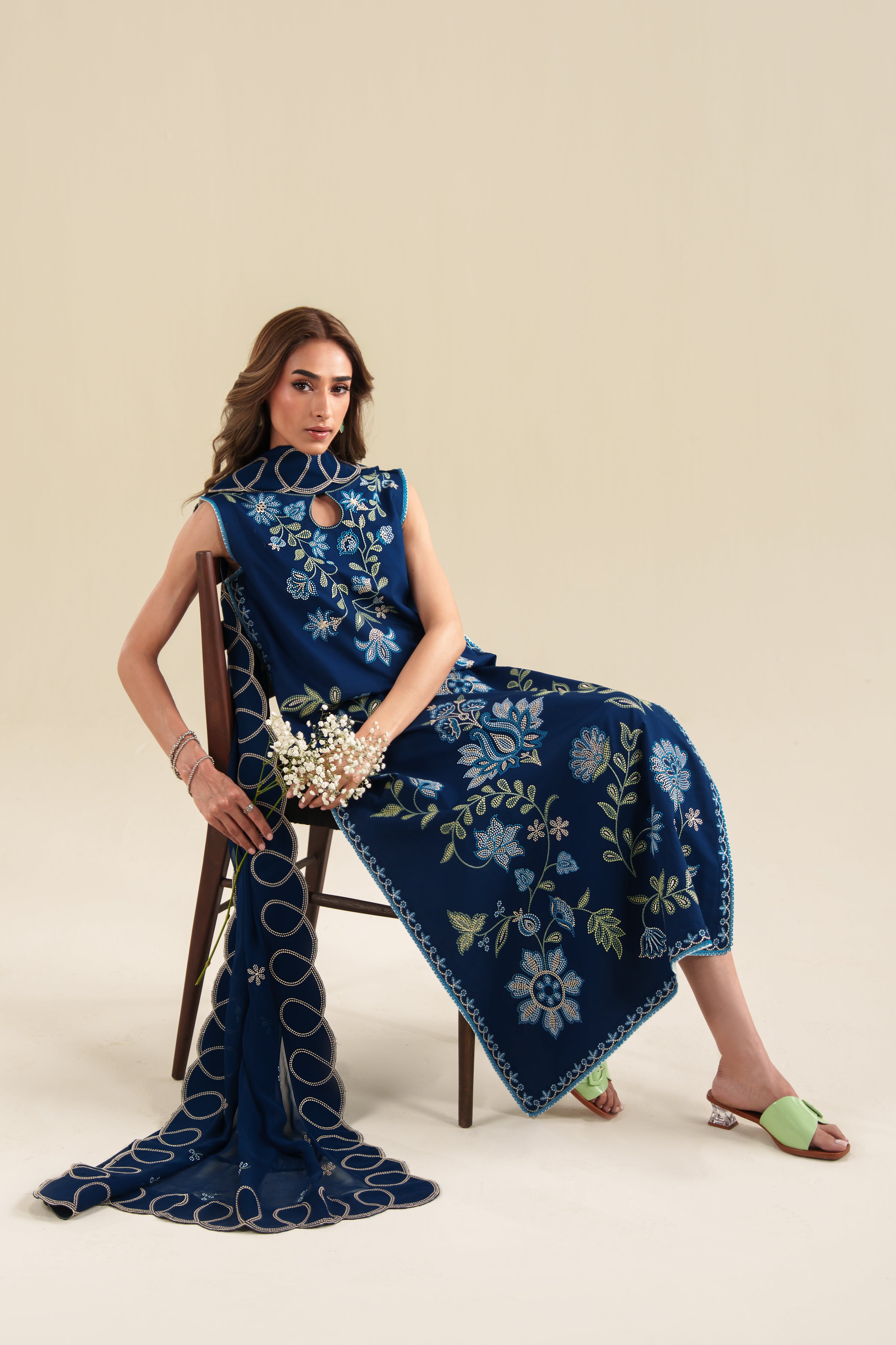 DEEP BLUE LUXURY EMBROIDERED 3PCS SET (NPA3-26426) - READY TO WEAR x EID UL ADHA