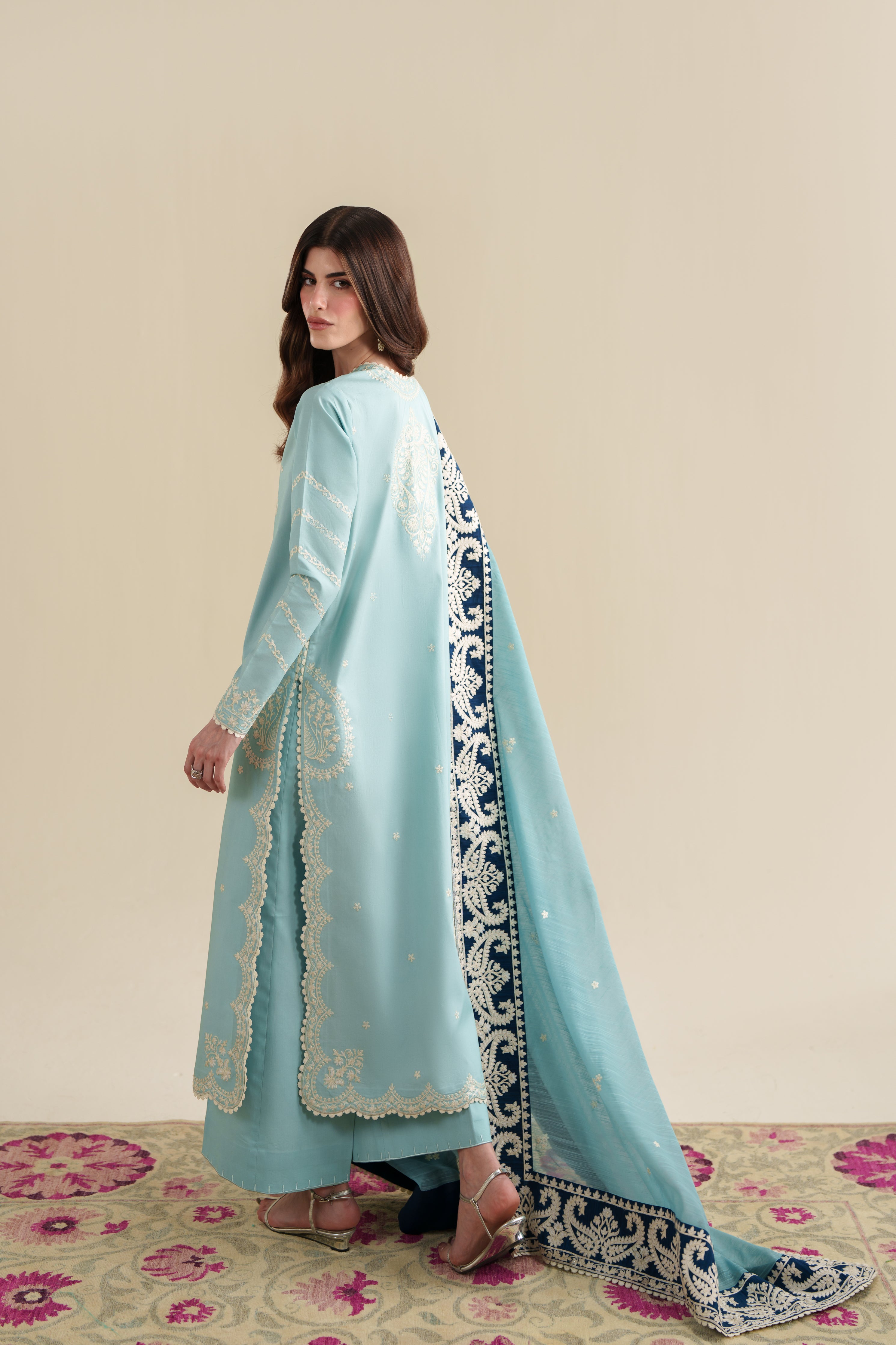 ICE BLUE LUXURY EMBROIDERED 3PCS SET (NPA3-26423) - READY TO WEAR x EID UL ADHA 26 / EXPRESS DELIVERY FOR EID