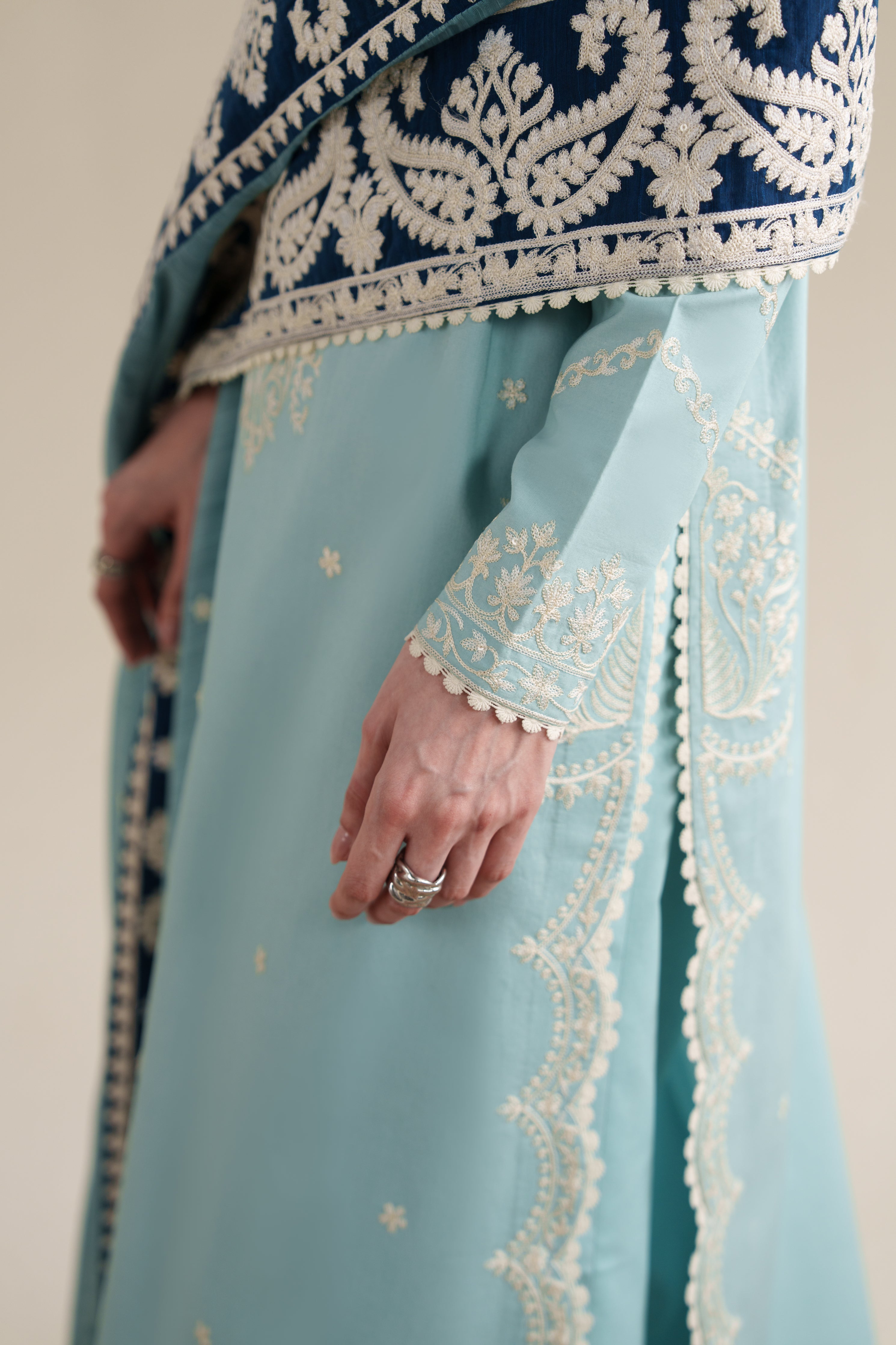 ICE BLUE LUXURY EMBROIDERED 3PCS SET (NPA3-26423) - READY TO WEAR x EID UL ADHA 26 / EXPRESS DELIVERY FOR EID