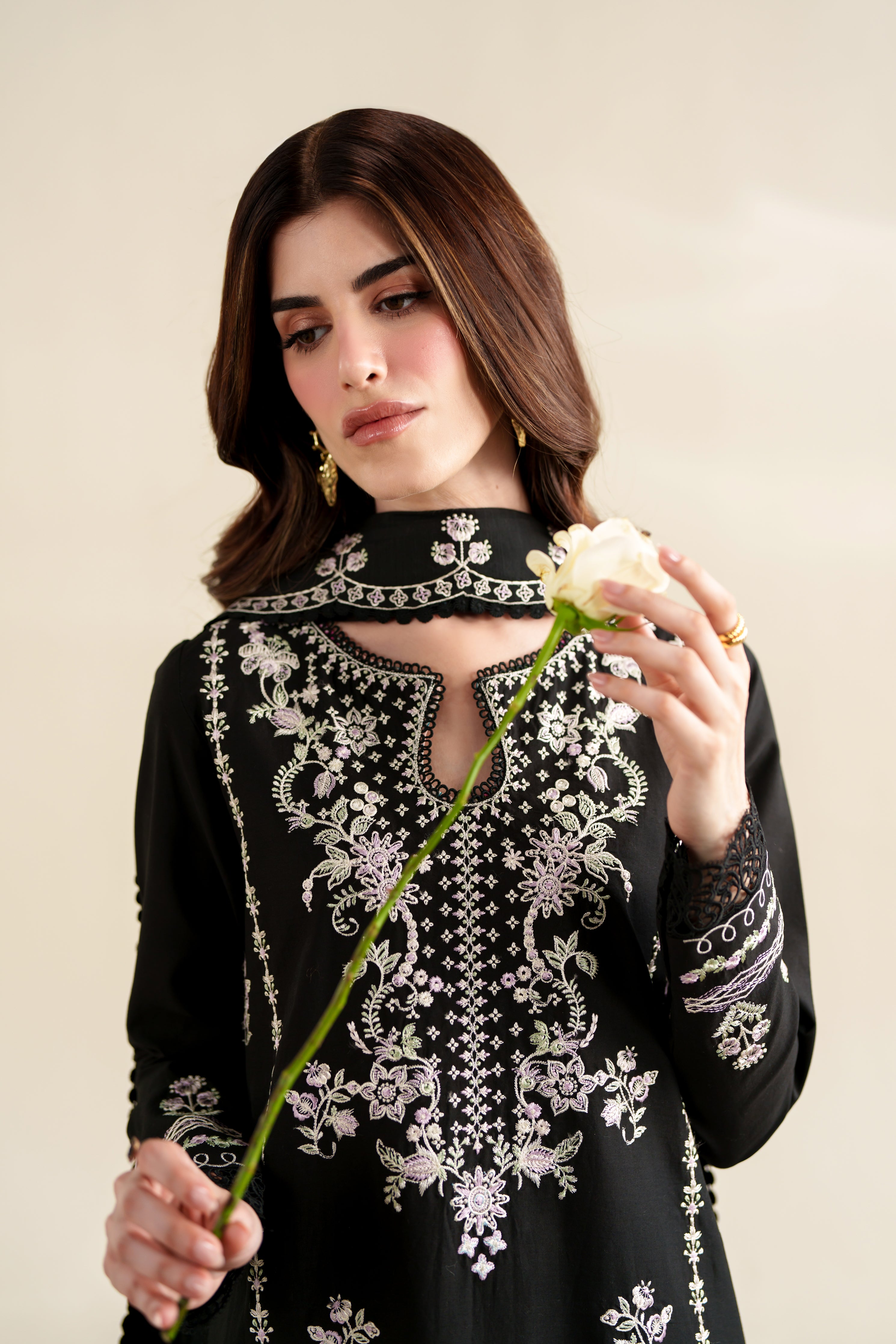 BLACK LUXURY EMBROIDERED 3PCS SET (NPA3-26422) - READY TO WEAR