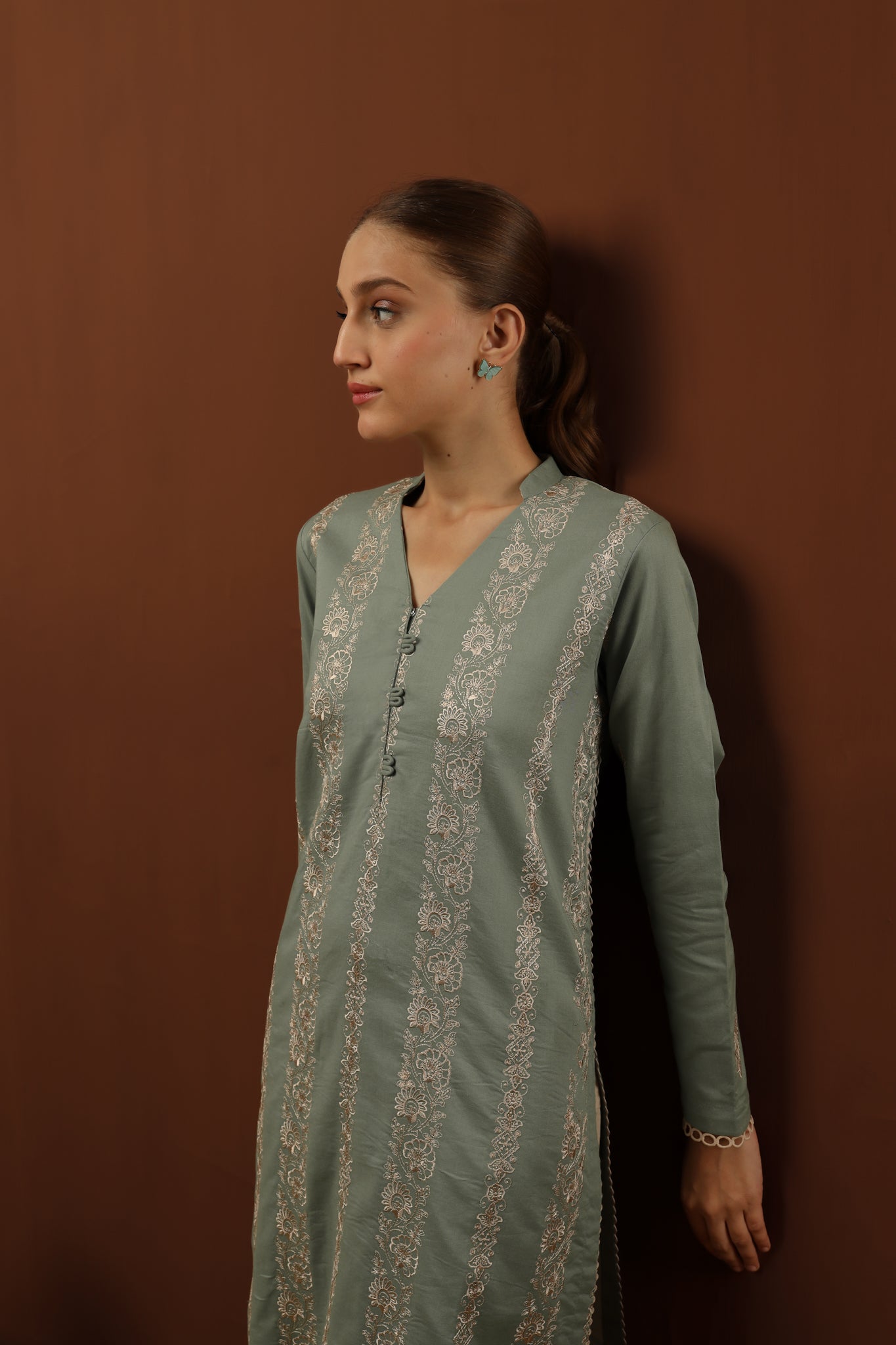 55% OFF SAGE EMBROIDERED LAWN SET (KURTA & SHALWAR) NPA2-23315