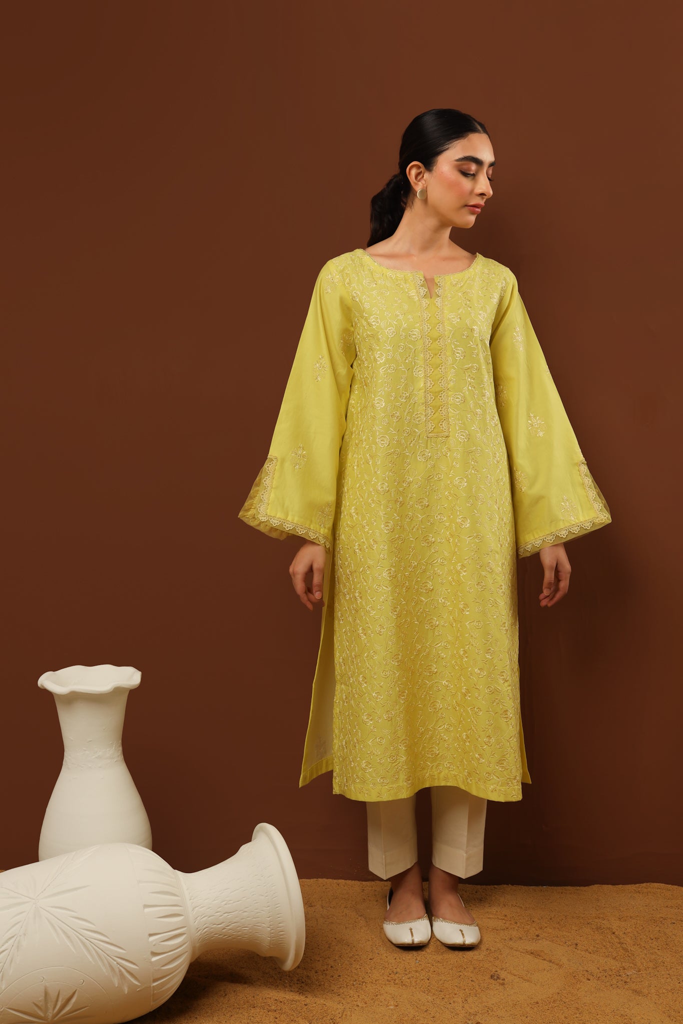 55% OFF LIME LAWN EMBROIDERED SET (KURTA & TROUSER) NPA2-23311