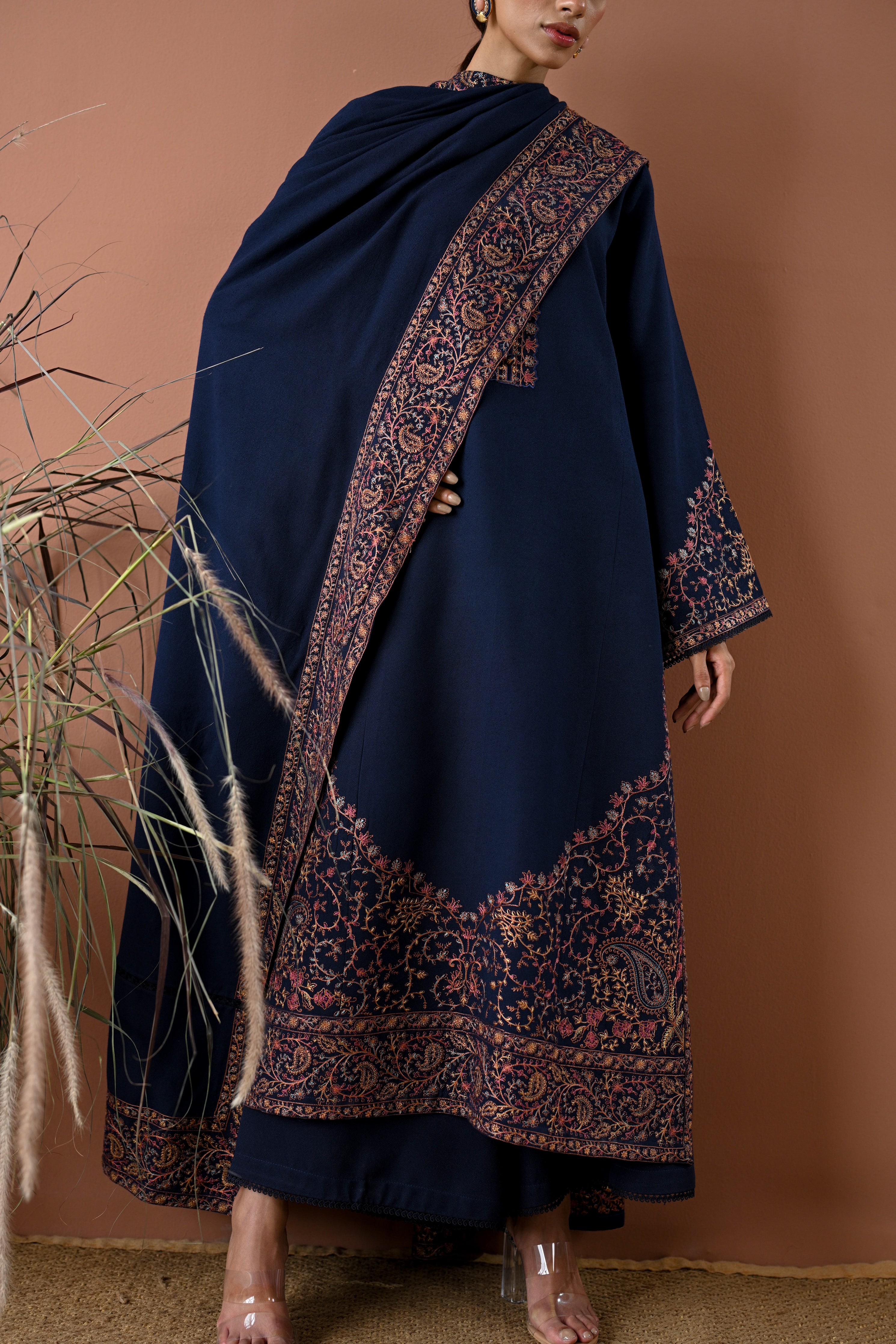 DEEP NAVY LUXURY EMBROIDERED KARANDI SET (NEL-24635)