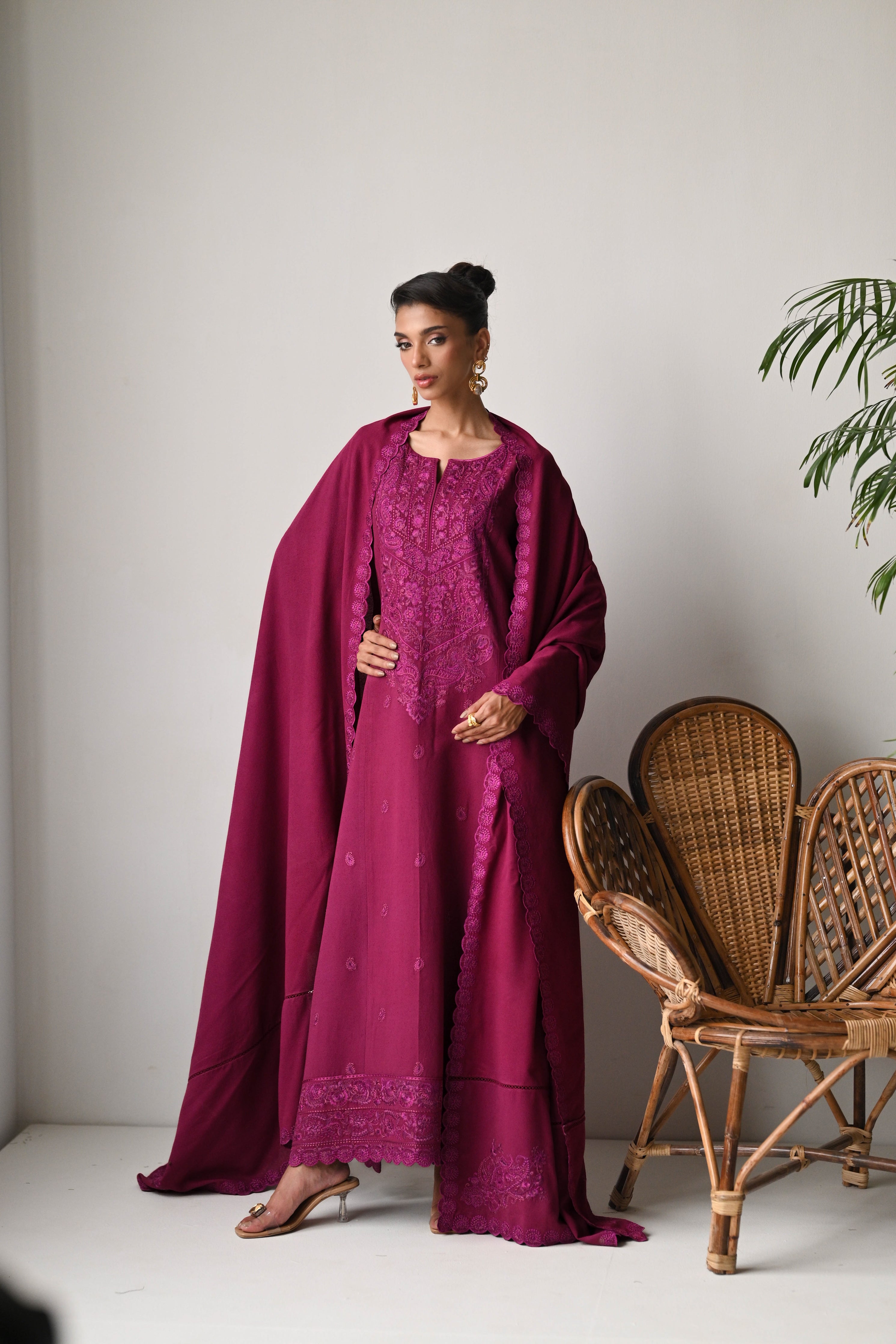 DEEP BERRY LUXURY EMBROIDERED KARANDI SET (NEL-24631)