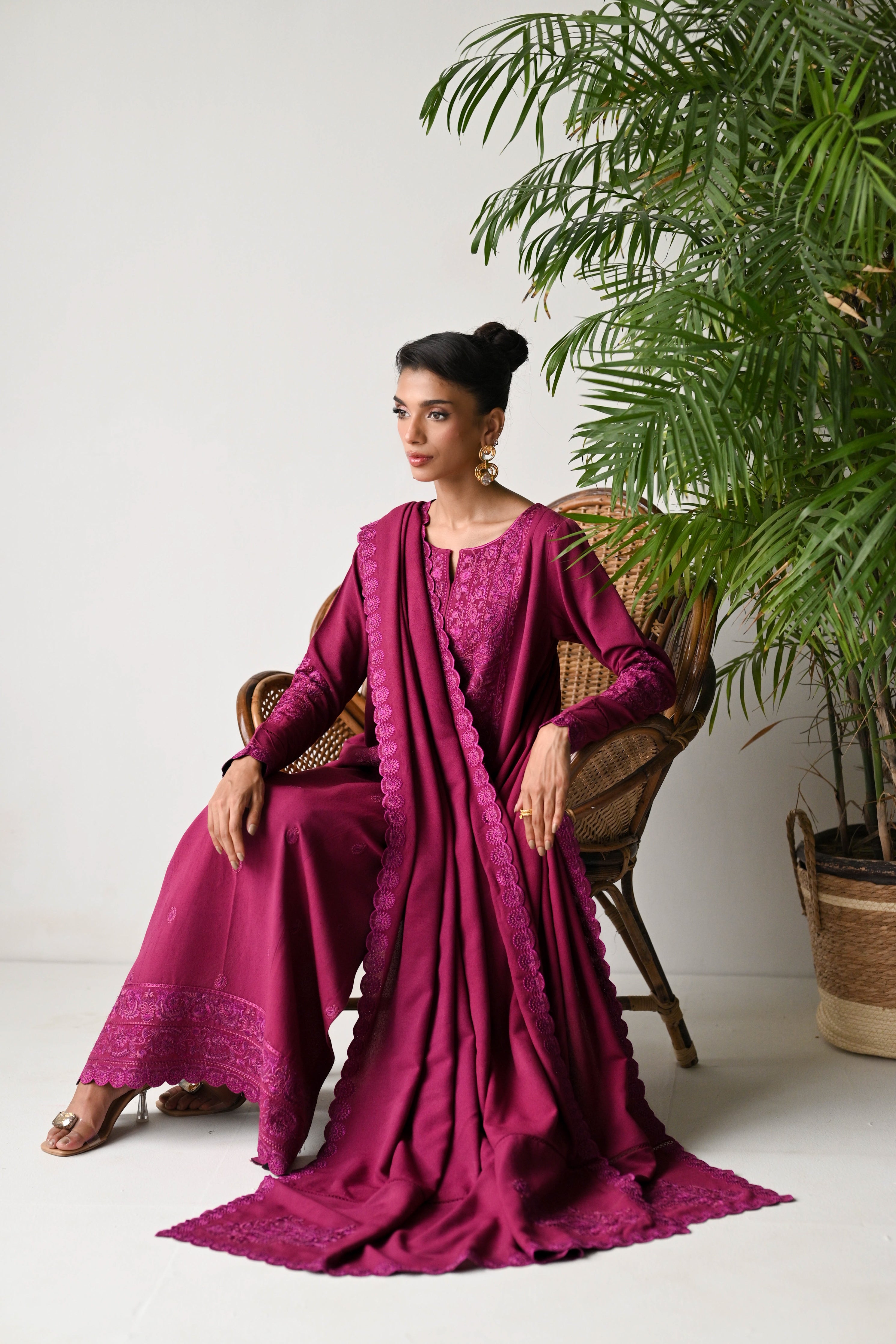 DEEP BERRY LUXURY EMBROIDERED KARANDI SET (NEL-24631)