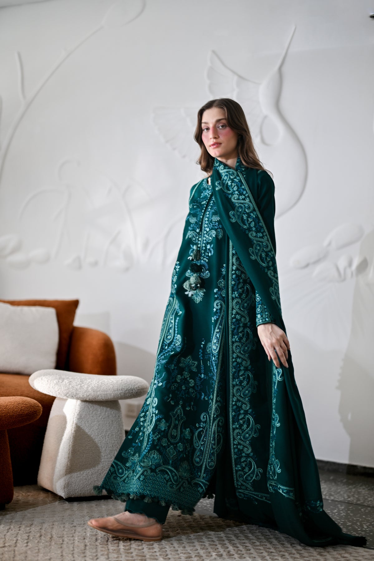 LYRA - DEEP EMERALD LUXURY EMBROIDERED KARANDI 3PCS SET (NEL-26639)