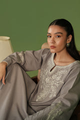 40% OFF NEUTRAL GREY EMBROIDERED TWO PIECE SET NPA2-23330