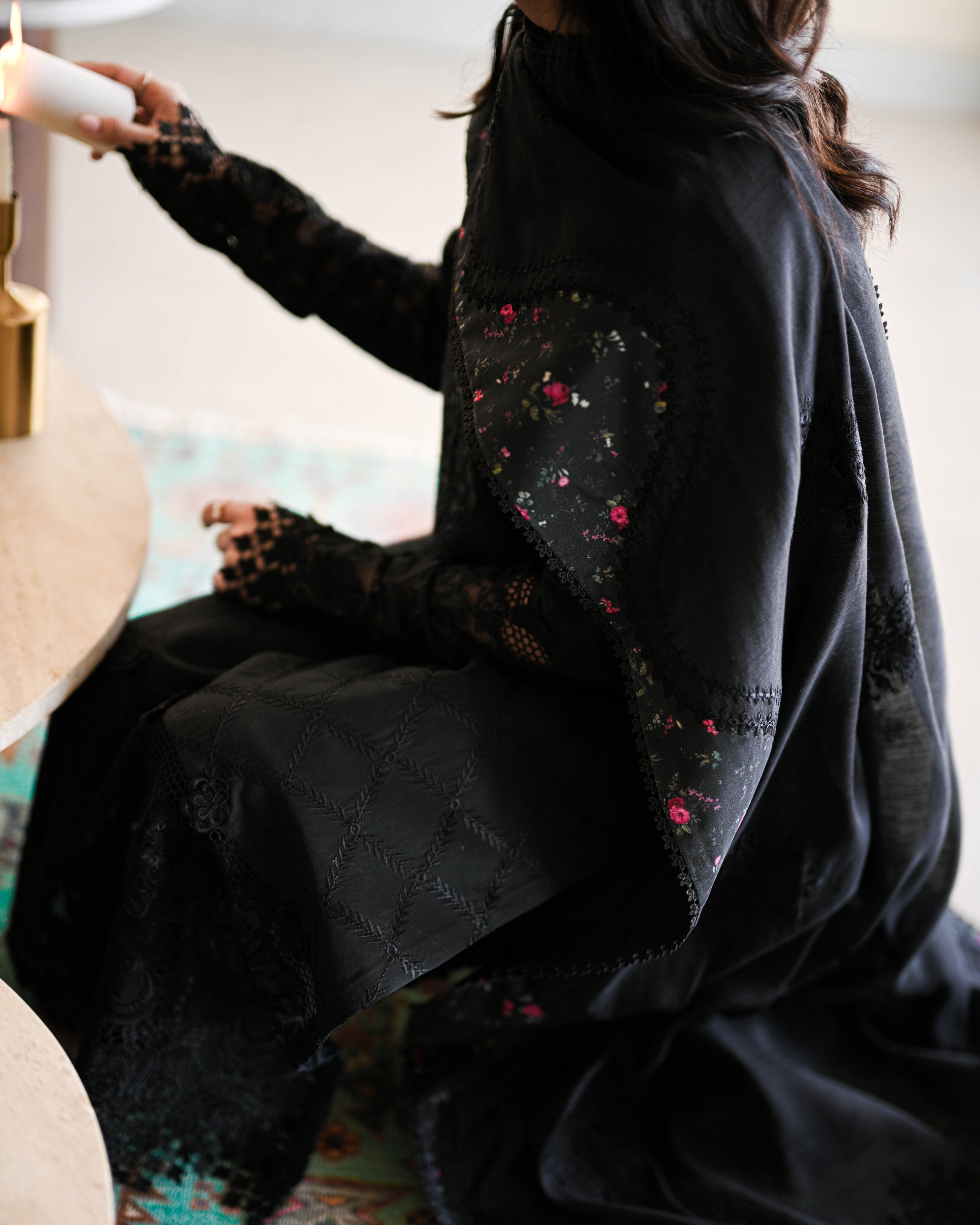 SONA 3: BLACK LUXURY EMBROIDERED LAWN SET (NEL-25603)