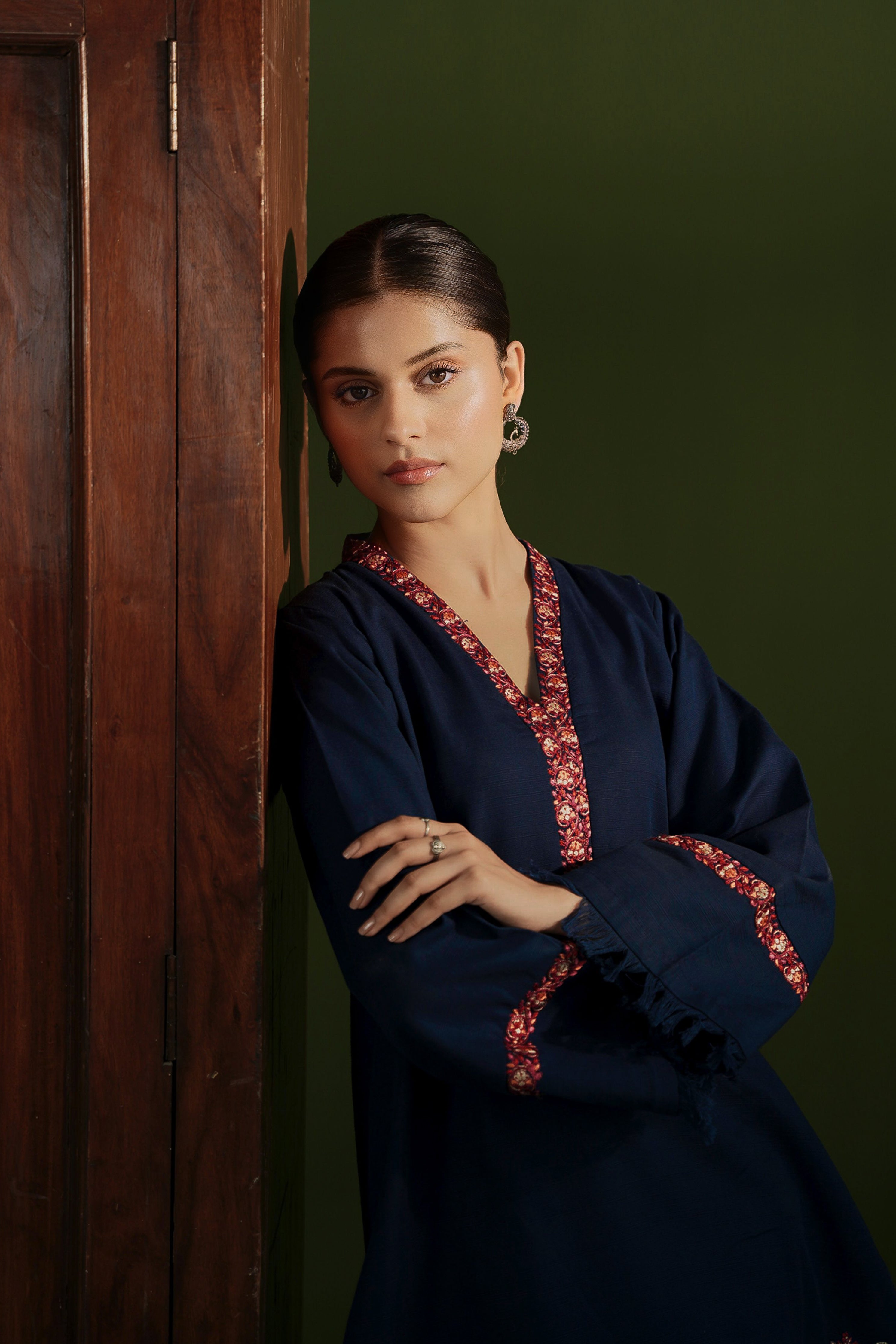 40% OFF NAVY BLUE PASHMINA INSPIRED EMBROIDERED TWO PIECE SET NPA2-23329