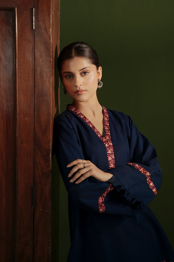 40% OFF NAVY BLUE PASHMINA INSPIRED EMBROIDERED TWO PIECE SET NPA2-23329