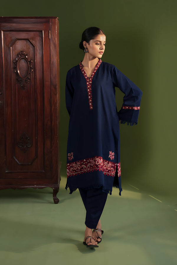 40% OFF NAVY BLUE PASHMINA INSPIRED EMBROIDERED TWO PIECE SET NPA2-23329