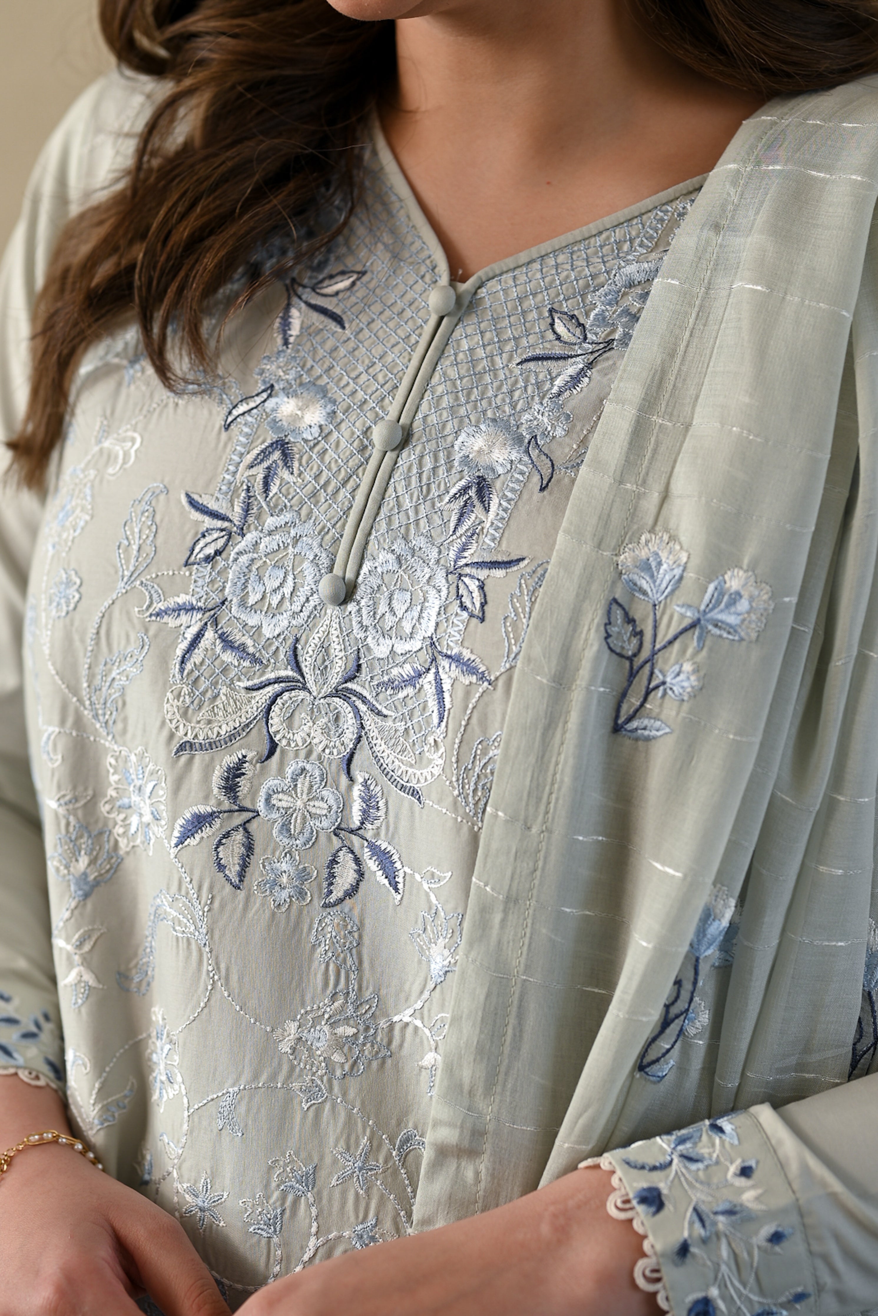 ICE BLUE LUXURY EMBROIDERED 3PCS SET (NPA3-25402) READY TO WEAR