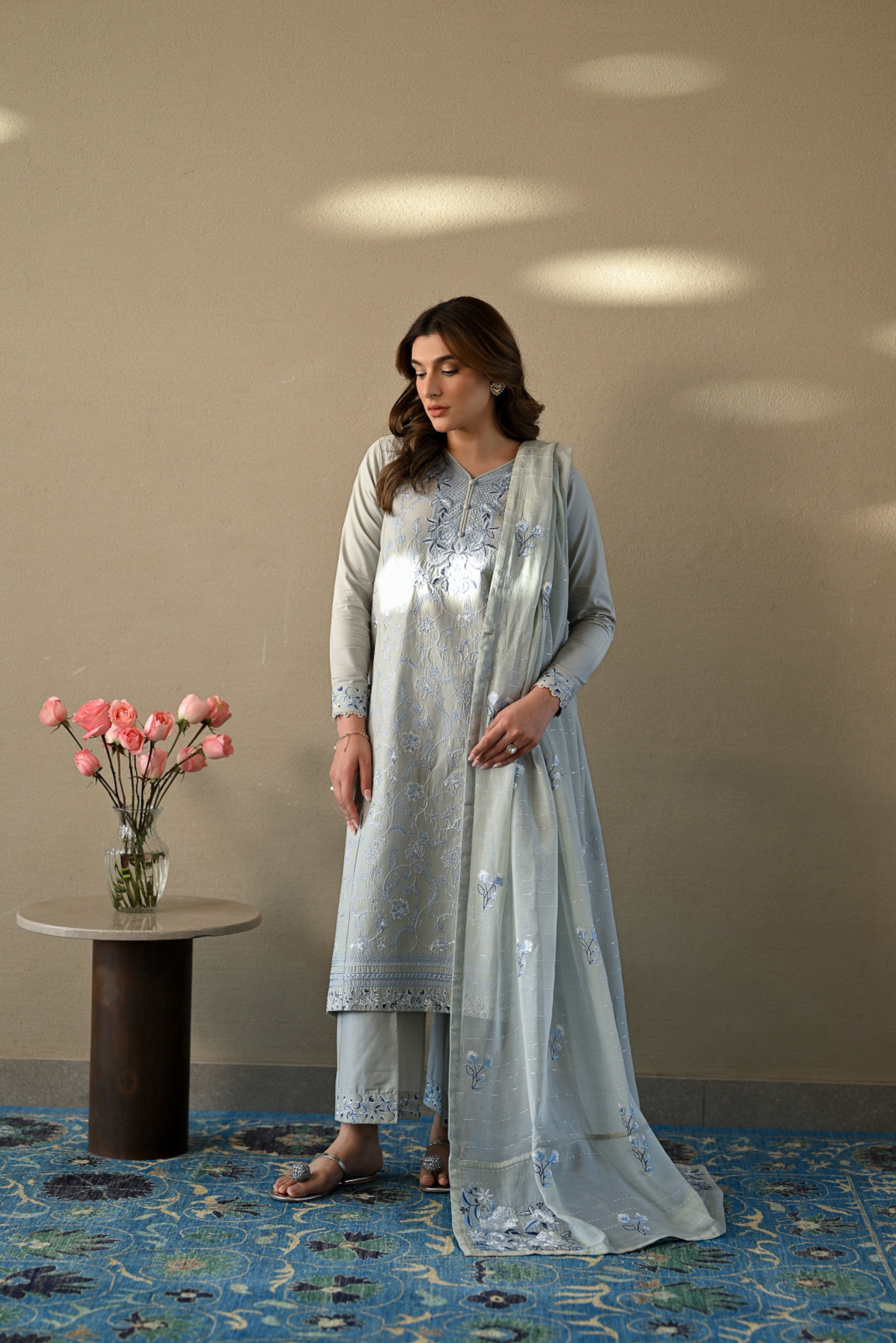 ICE BLUE LUXURY EMBROIDERED 3PCS SET (NPA3-25402) READY TO WEAR