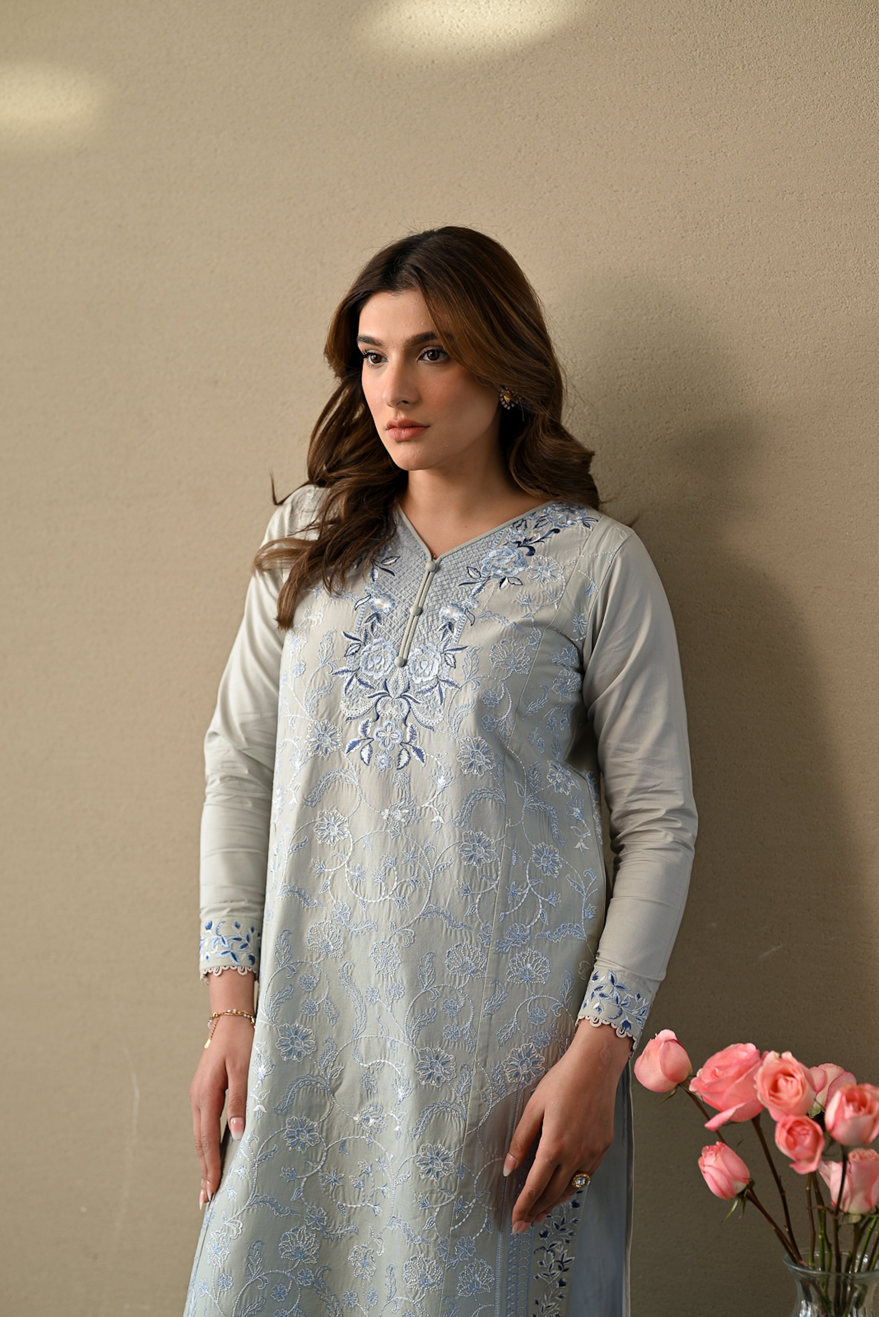 ICE BLUE LUXURY EMBROIDERED 3PCS SET (NPA3-25402) READY TO WEAR