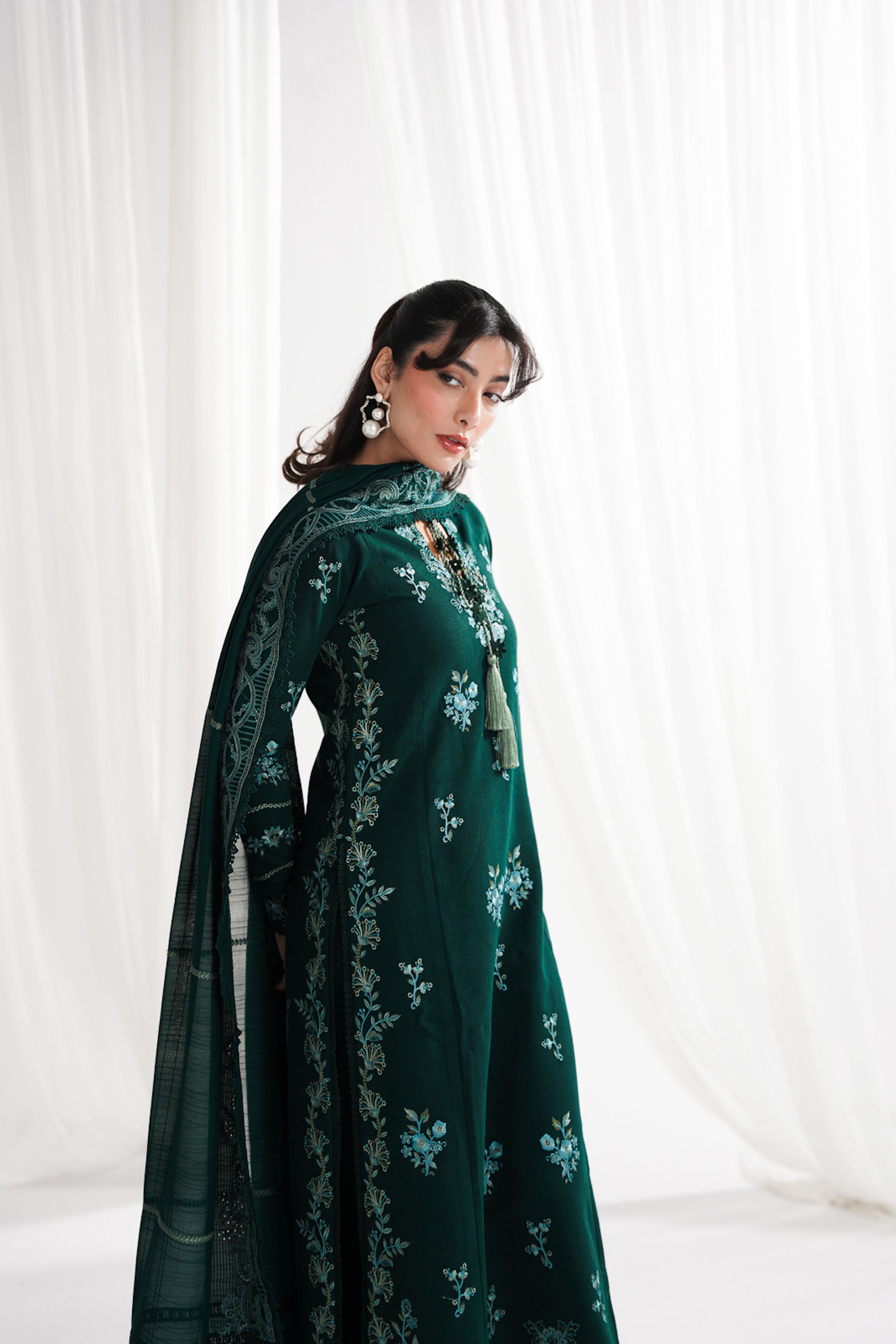 DEEP EMERALD LUXURY EMBROIDERED 3PCS SET NPA3-25418 (EID 2025 READY TO WEAR)