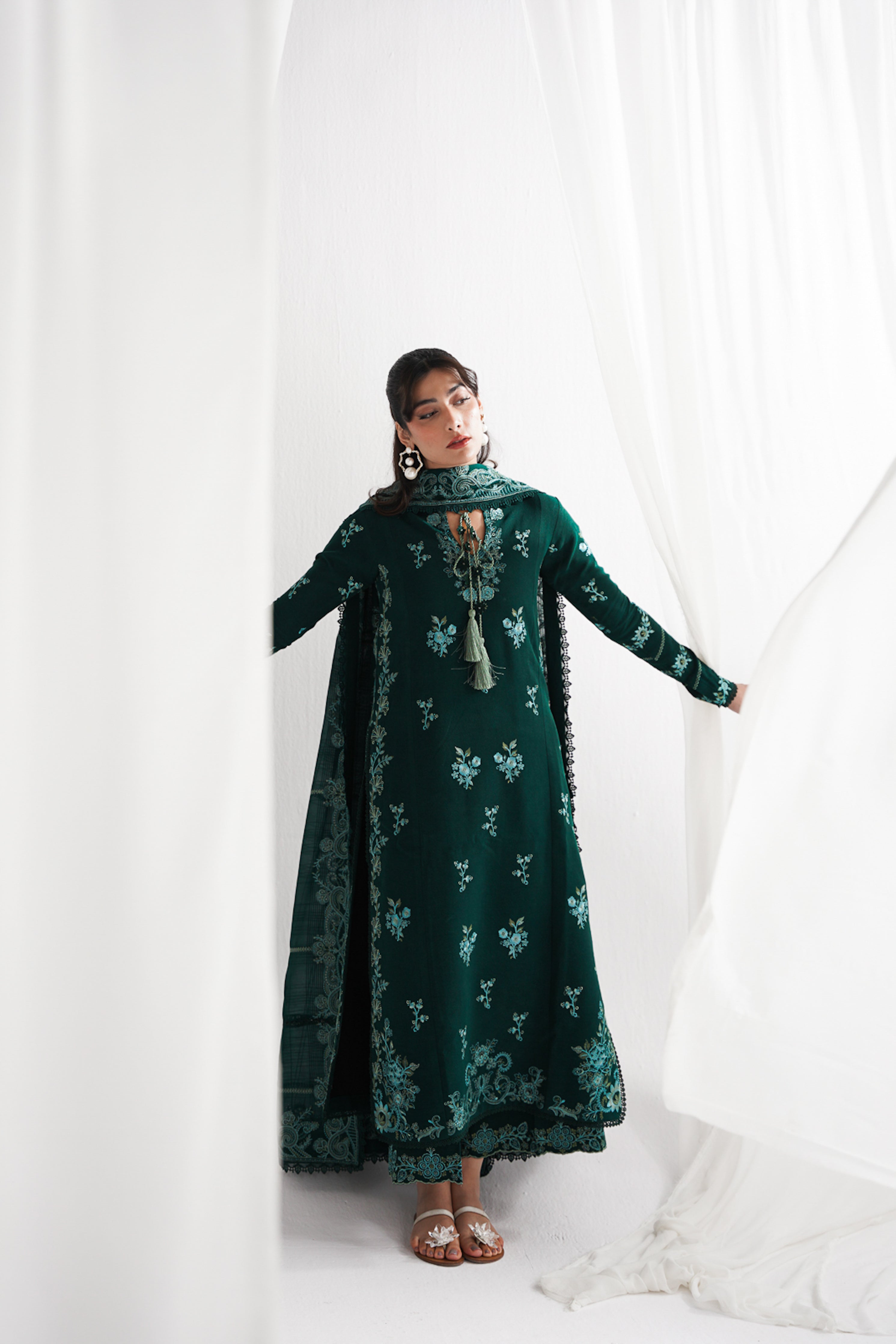 DEEP EMERALD LUXURY EMBROIDERED 3PCS SET NPA3-25418 (EID 2025 READY TO WEAR)