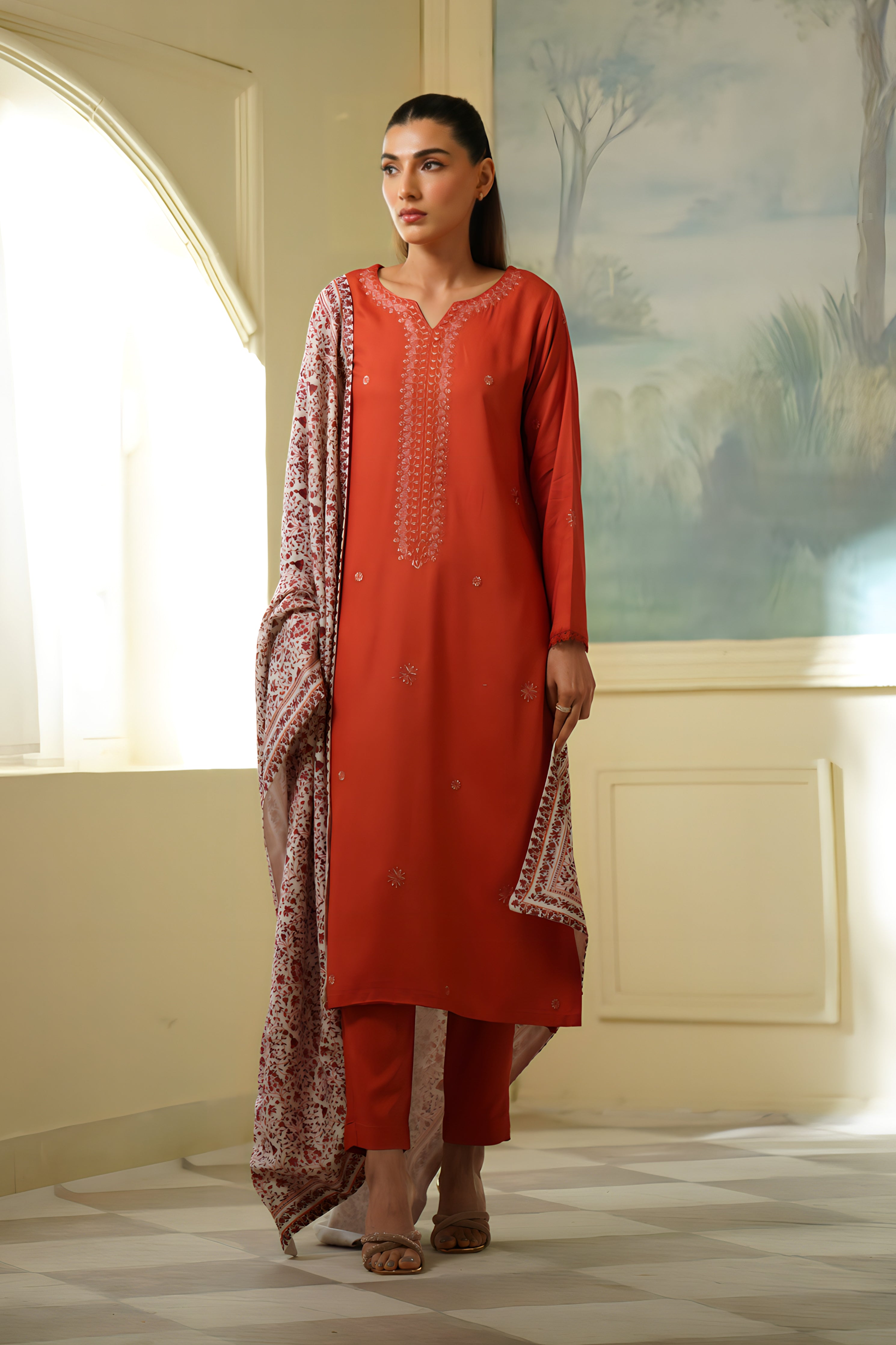 Coral Fall Embroidered Set NEL-23646