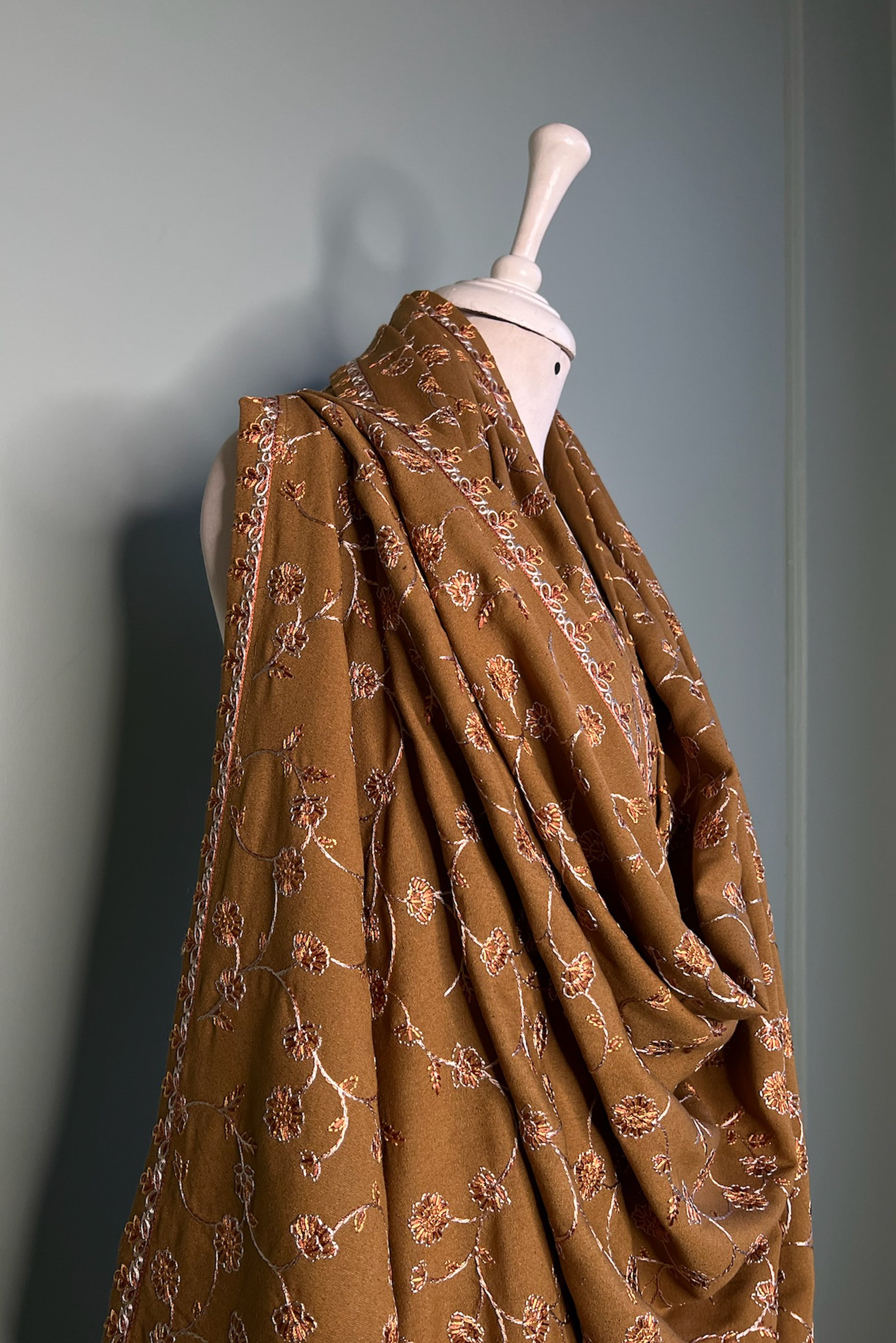 20% OFF Brown Mustard Embroidered Karandi Shawl