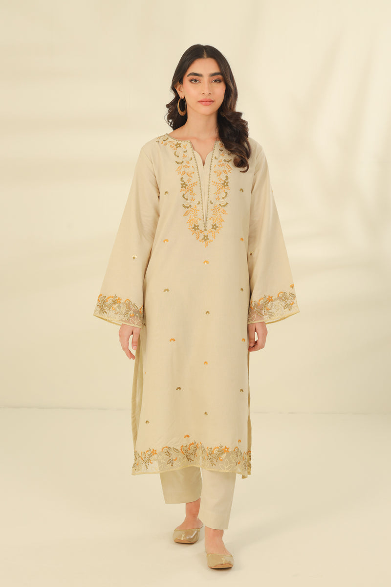 20% OFF IVORY BEIGE EMBROIDERED TWO PIECE SET  (NPA2-23308)