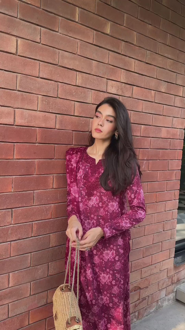 BURGUNDY FLORAL 3 PIECE SET (NEL-23632)