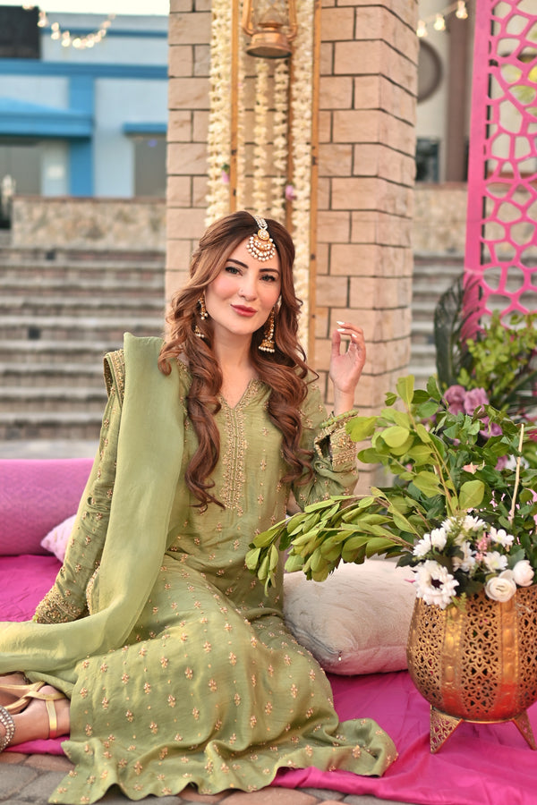 Mehndi Party Traditional Dress in Mustard Color – Nameera by Farooq