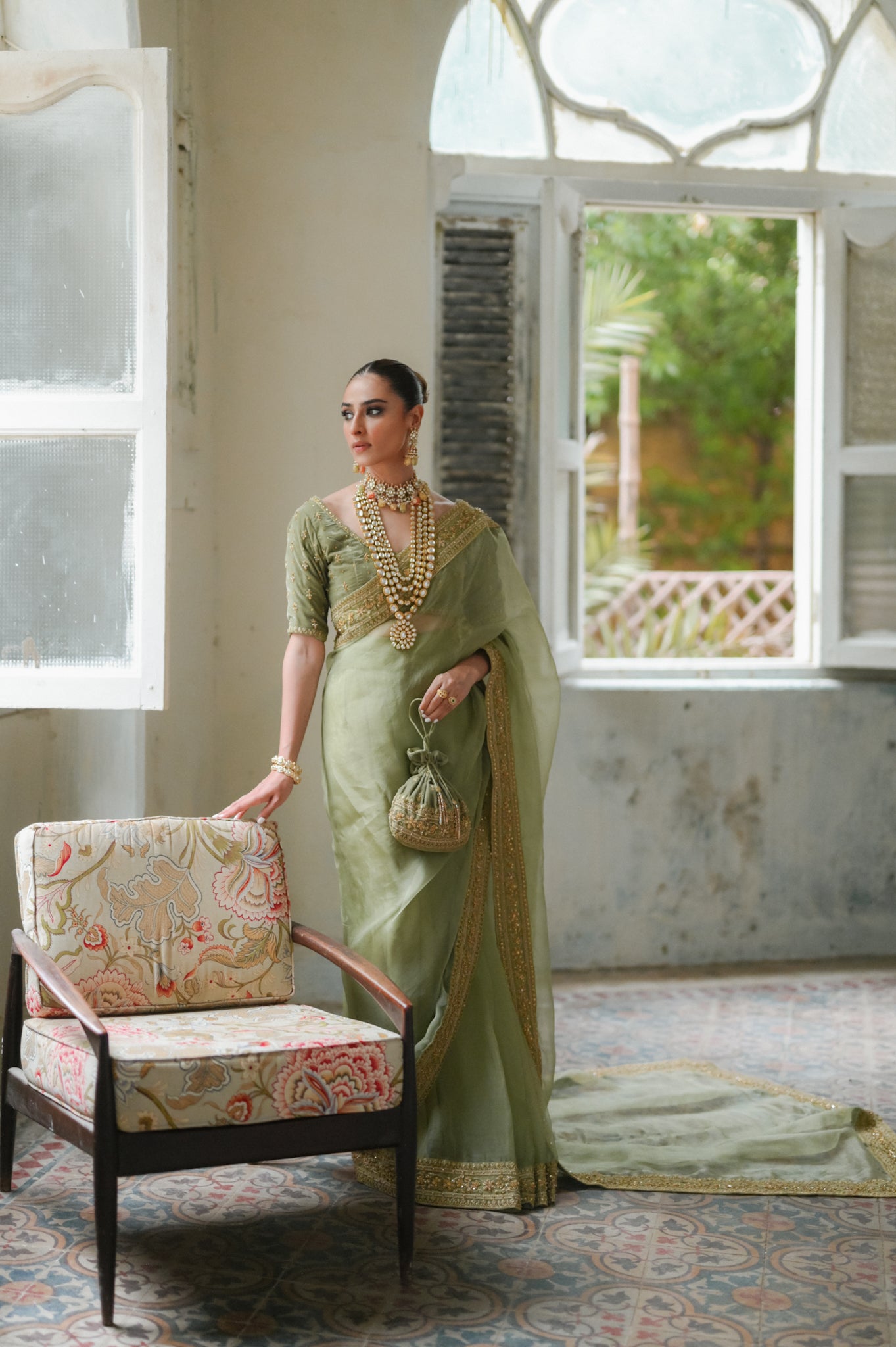 Formal Pastel Pistachio Saree VF5